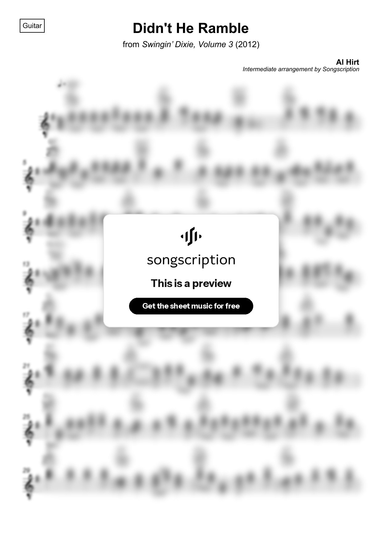 Intermediate Acoustic Guitar Sheet Music for "Didn't He Ramble" by Al Hirt