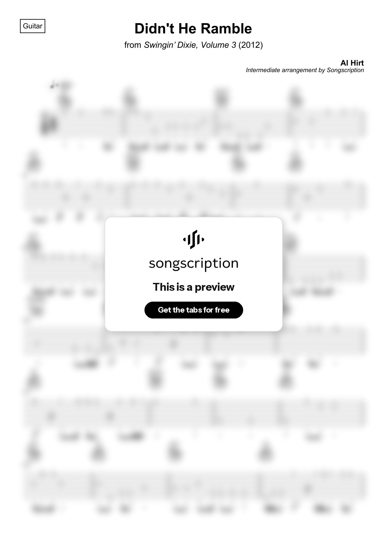 Intermediate Acoustic Guitar Tabs for "Didn't He Ramble" by Al Hirt