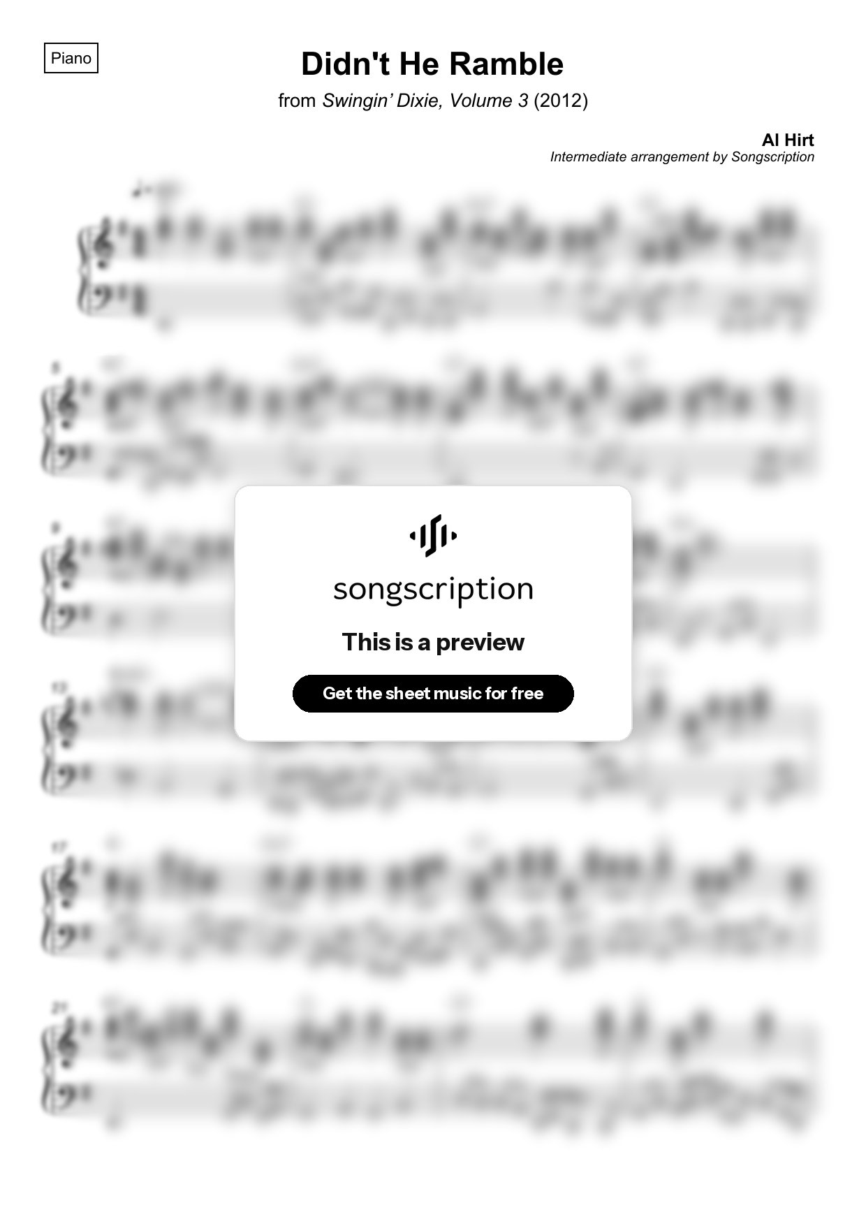 Intermediate Piano Sheet Music for "Didn't He Ramble" by Al Hirt