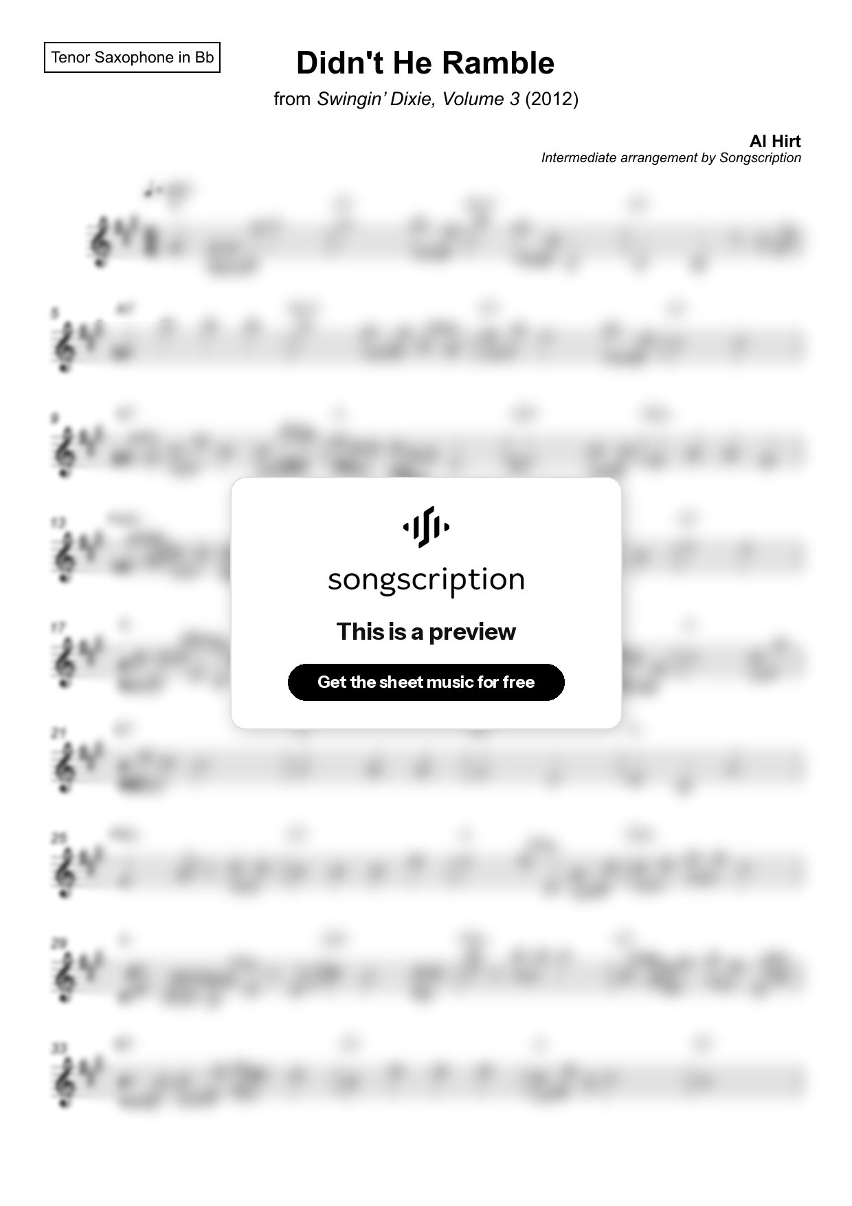 Intermediate Tenor Sax Sheet Music for "Didn't He Ramble" by Al Hirt