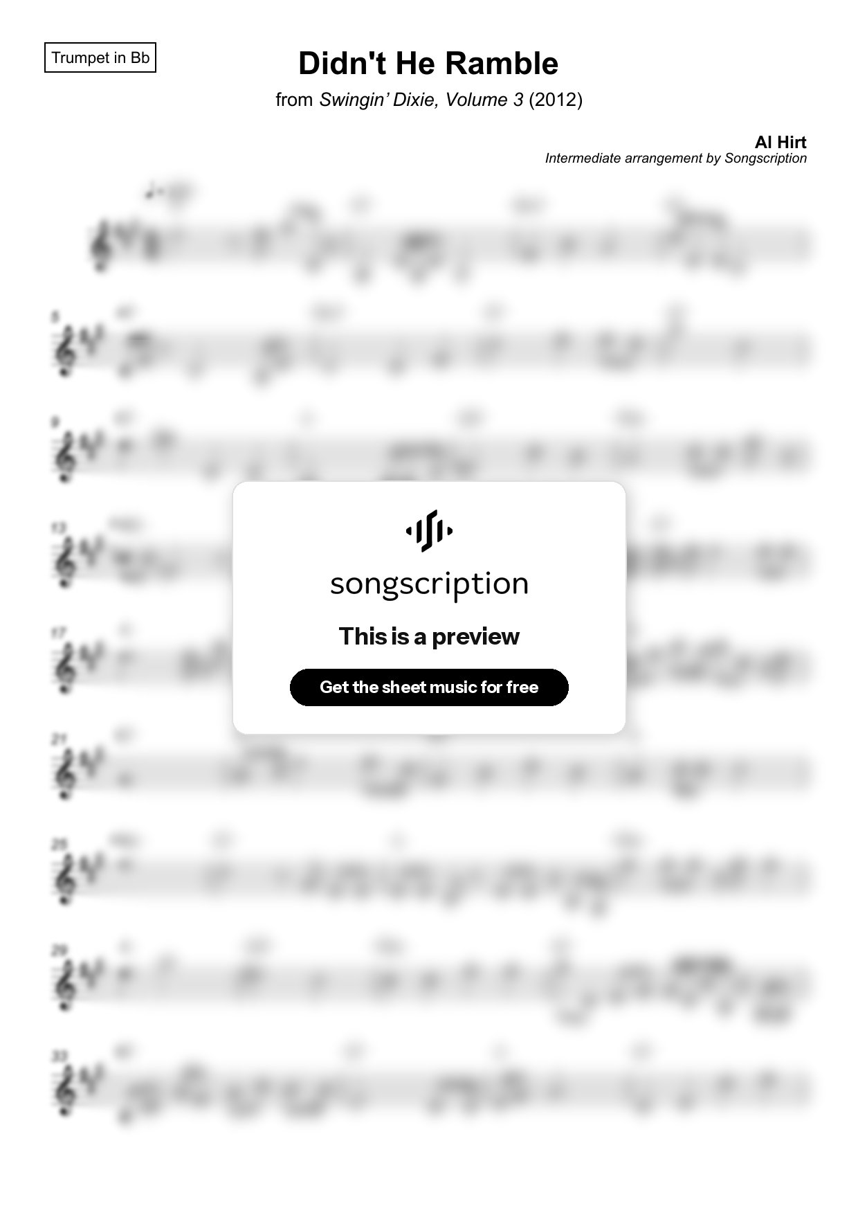 Intermediate Trumpet Sheet Music for "Didn't He Ramble" by Al Hirt