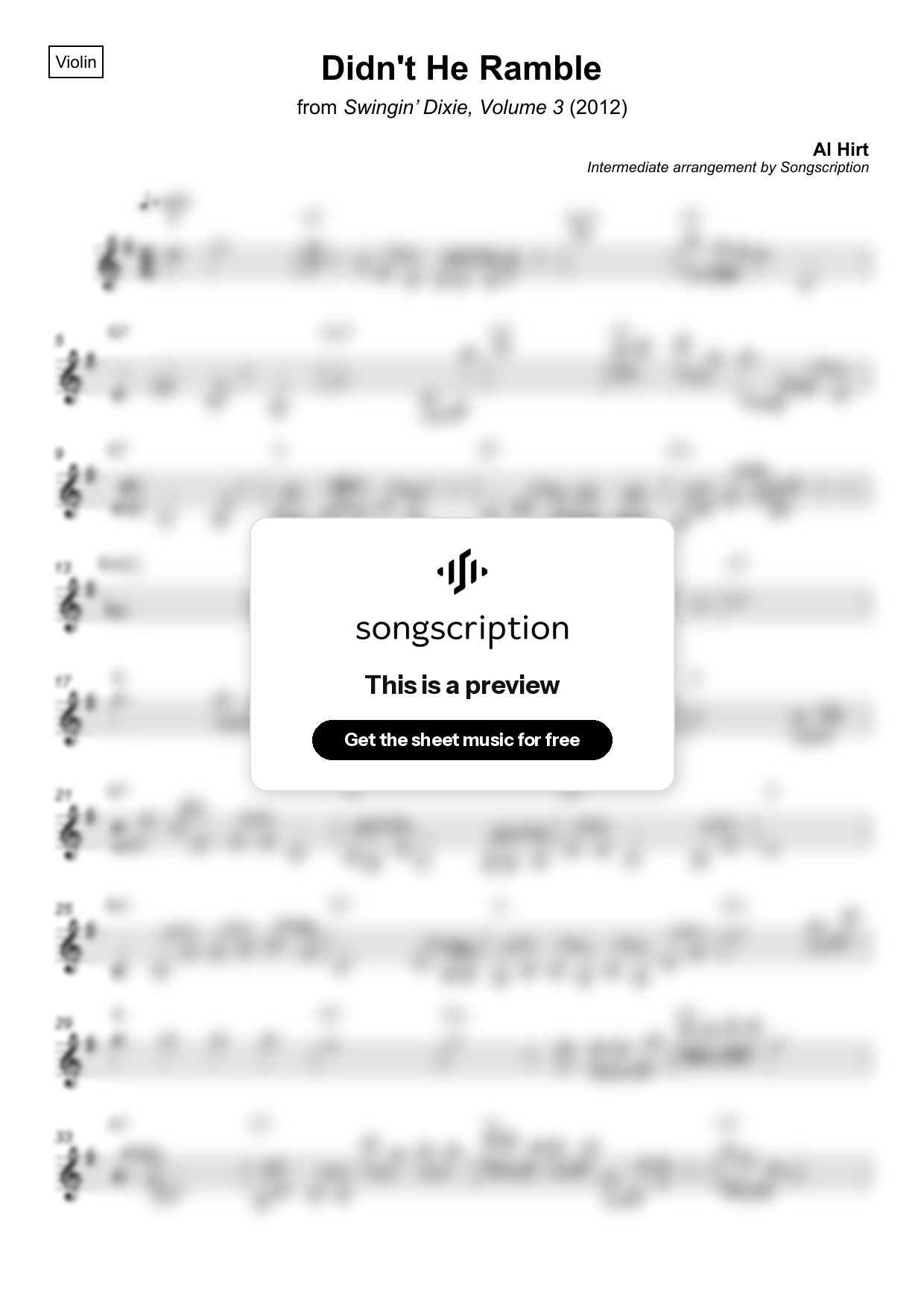 Intermediate Violin Sheet Music for "Didn't He Ramble" by Al Hirt