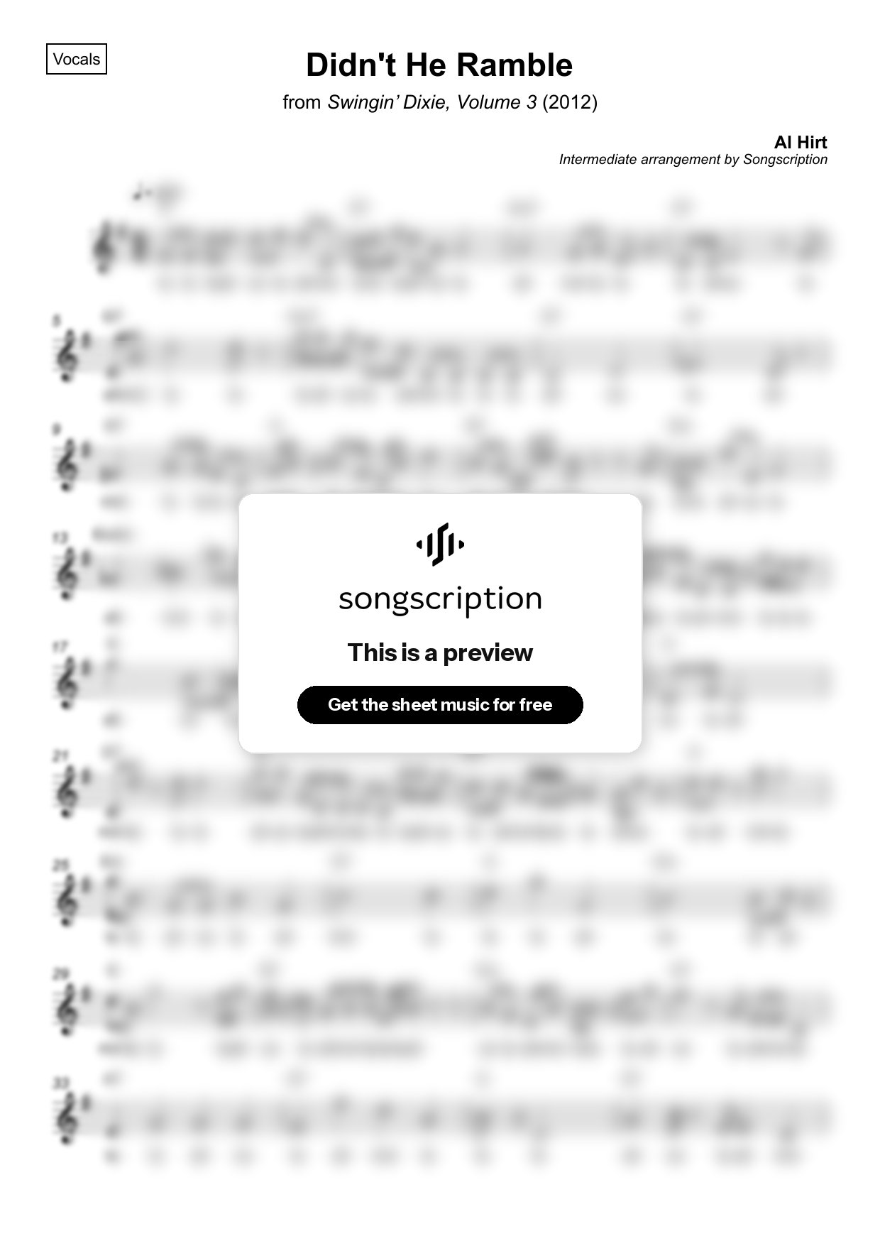 Intermediate Vocals Sheet Music for "Didn't He Ramble" by Al Hirt