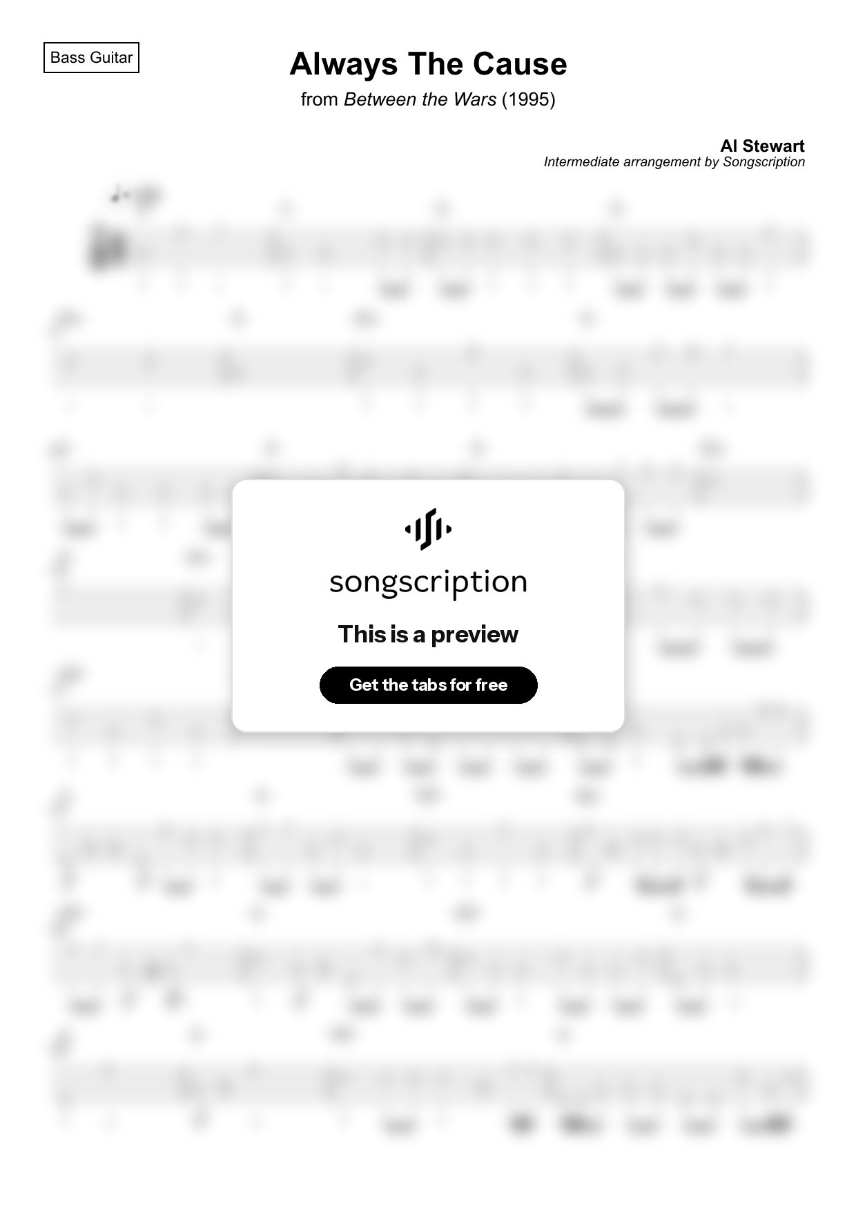 Intermediate Bass Guitar Tabs for "Always The Cause" by Al Stewart