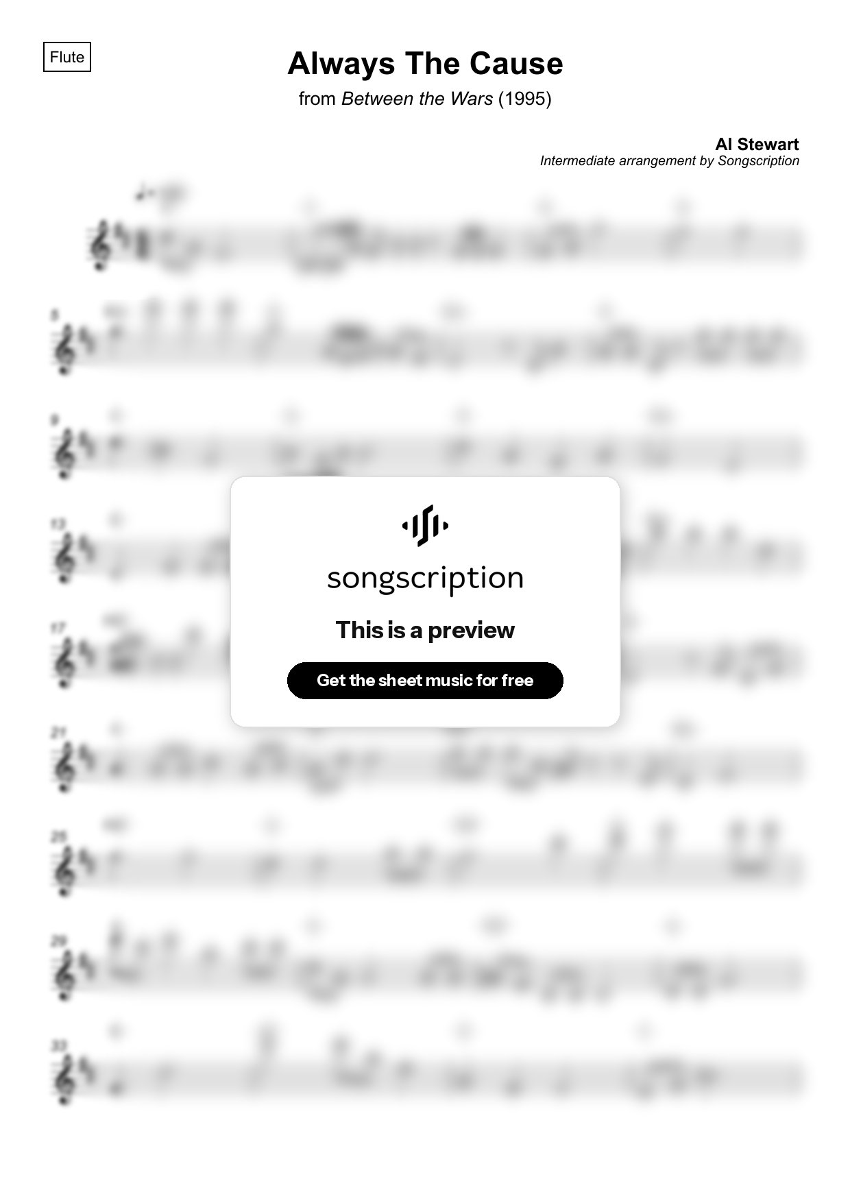 Intermediate Flute Sheet Music for "Always The Cause" by Al Stewart