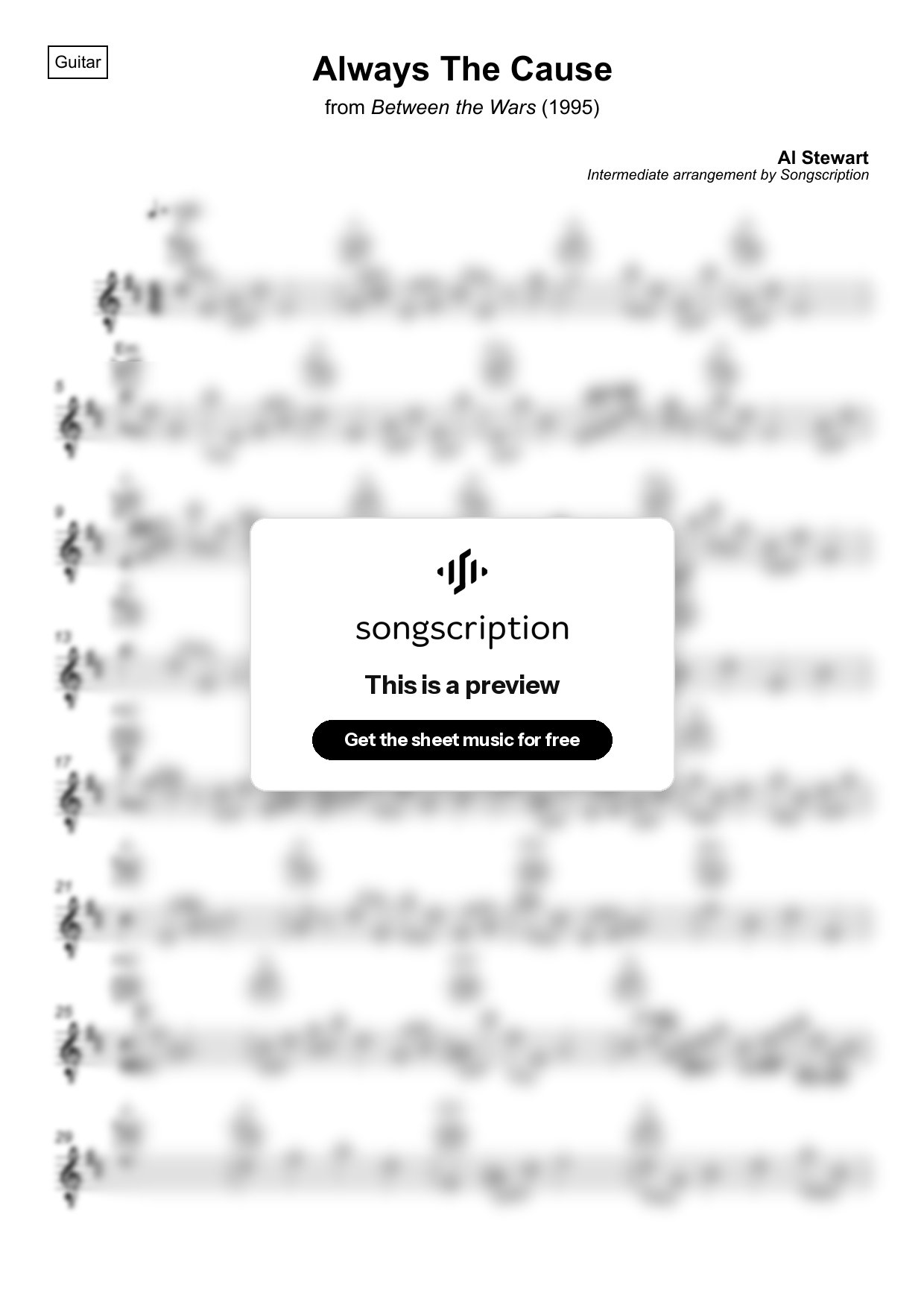 Intermediate Acoustic Guitar Sheet Music for "Always The Cause" by Al Stewart