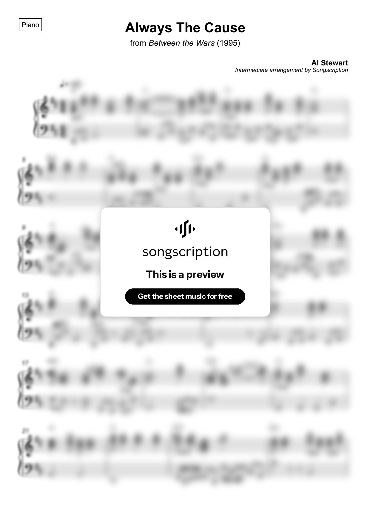 Intermediate Piano Sheet Music for "Always The Cause" by Al Stewart