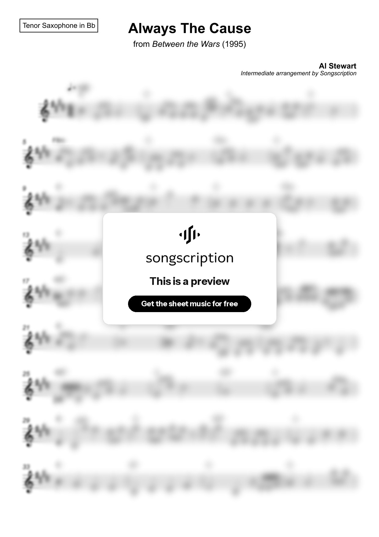 Intermediate Tenor Sax Sheet Music for "Always The Cause" by Al Stewart