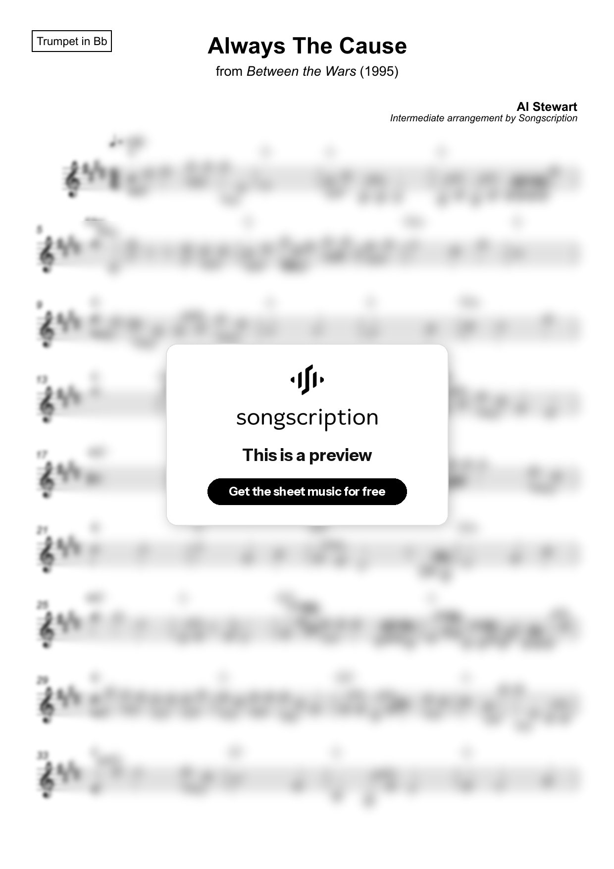 Intermediate Trumpet Sheet Music for "Always The Cause" by Al Stewart
