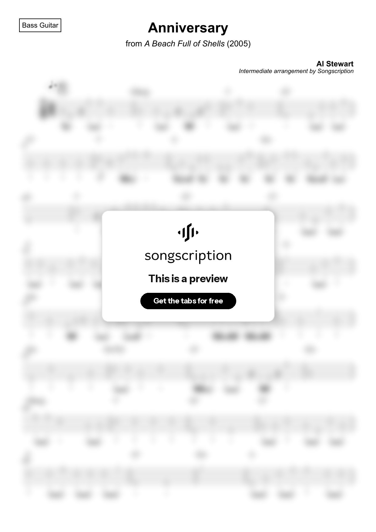 Intermediate Bass Guitar Tabs for "Anniversary" by Al Stewart