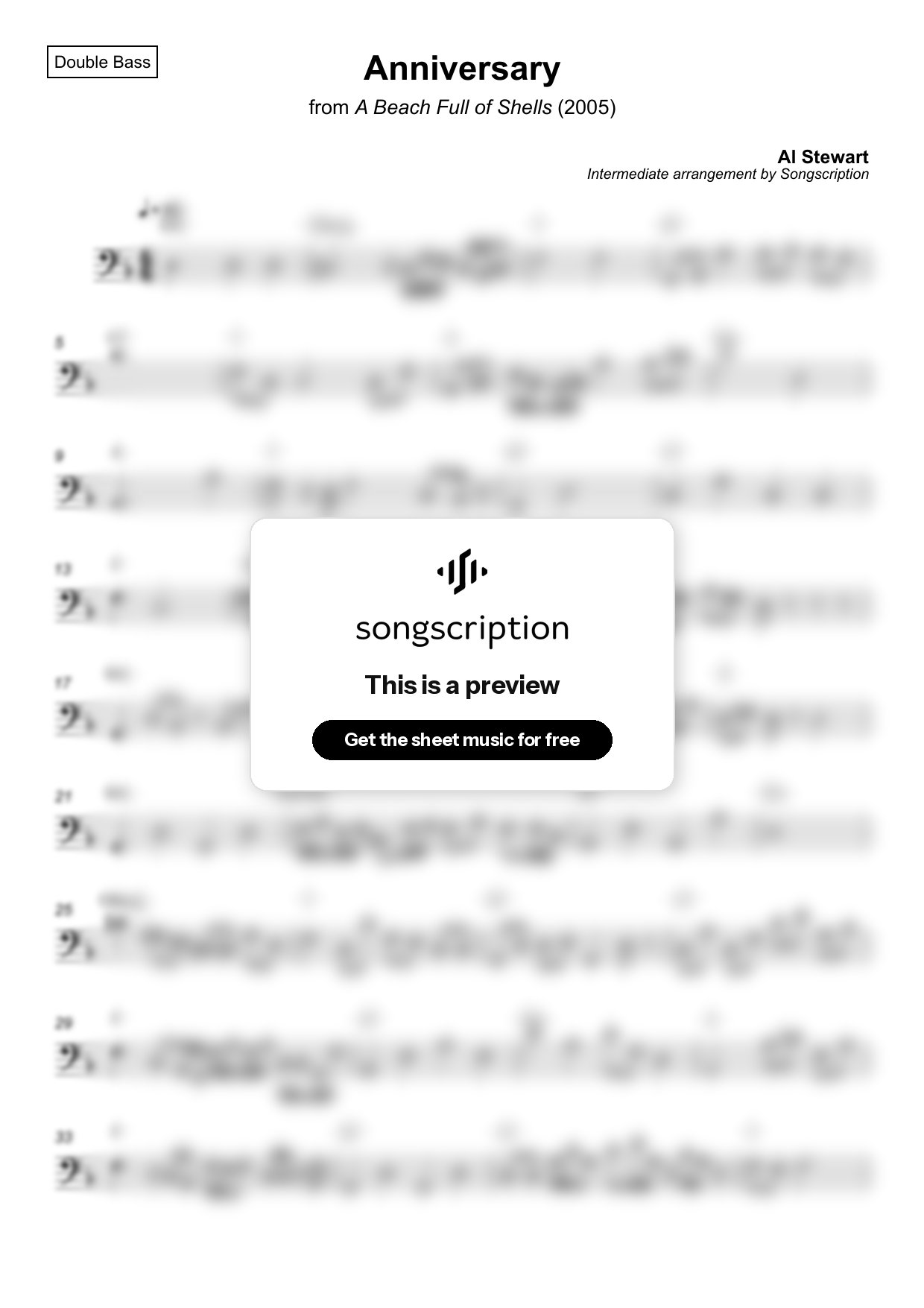 Intermediate Double Bass Sheet Music for "Anniversary" by Al Stewart