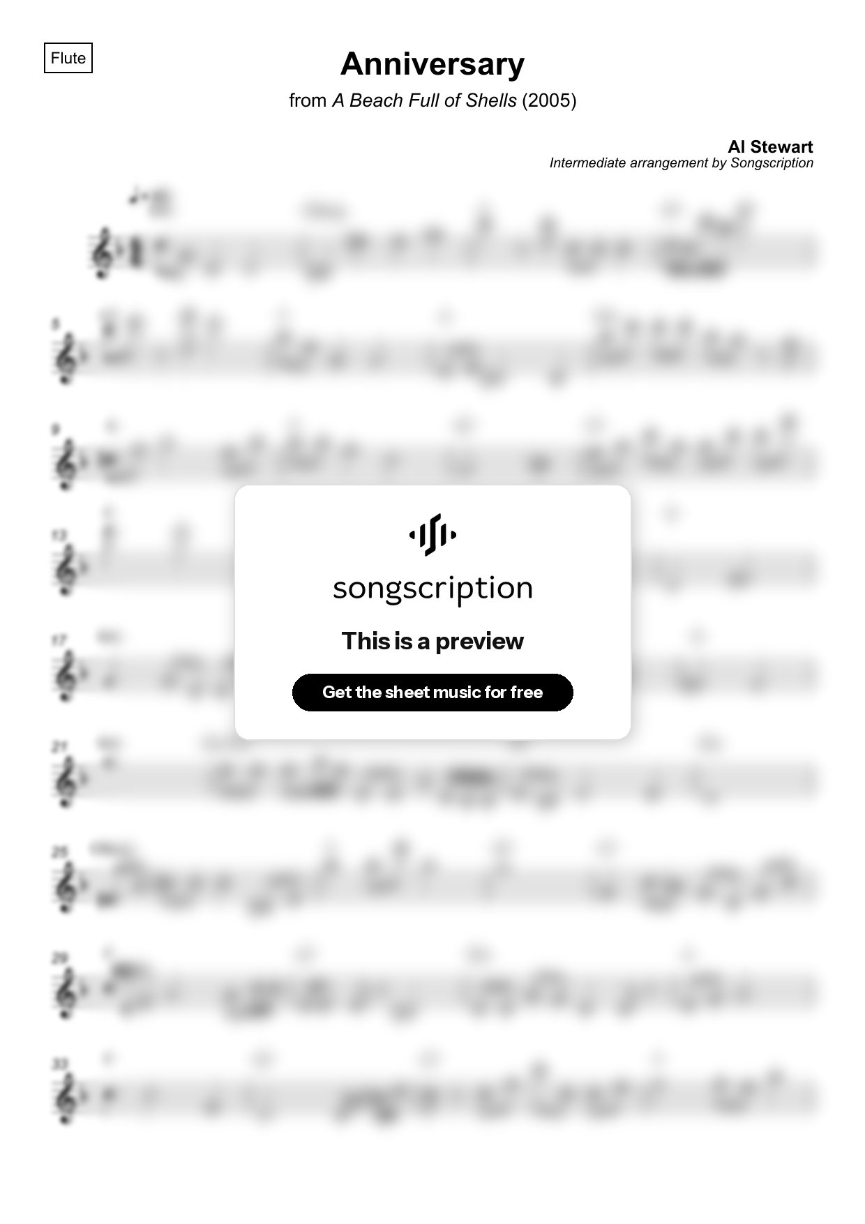 Intermediate Flute Sheet Music for "Anniversary" by Al Stewart