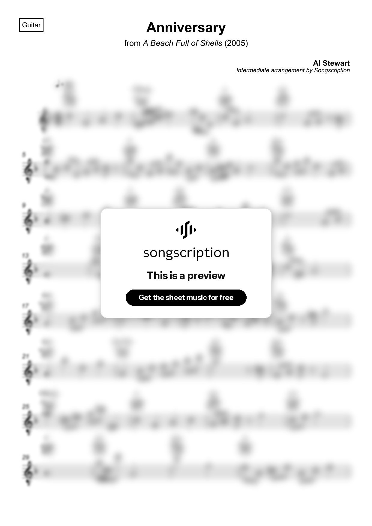 Intermediate Acoustic Guitar Sheet Music for "Anniversary" by Al Stewart