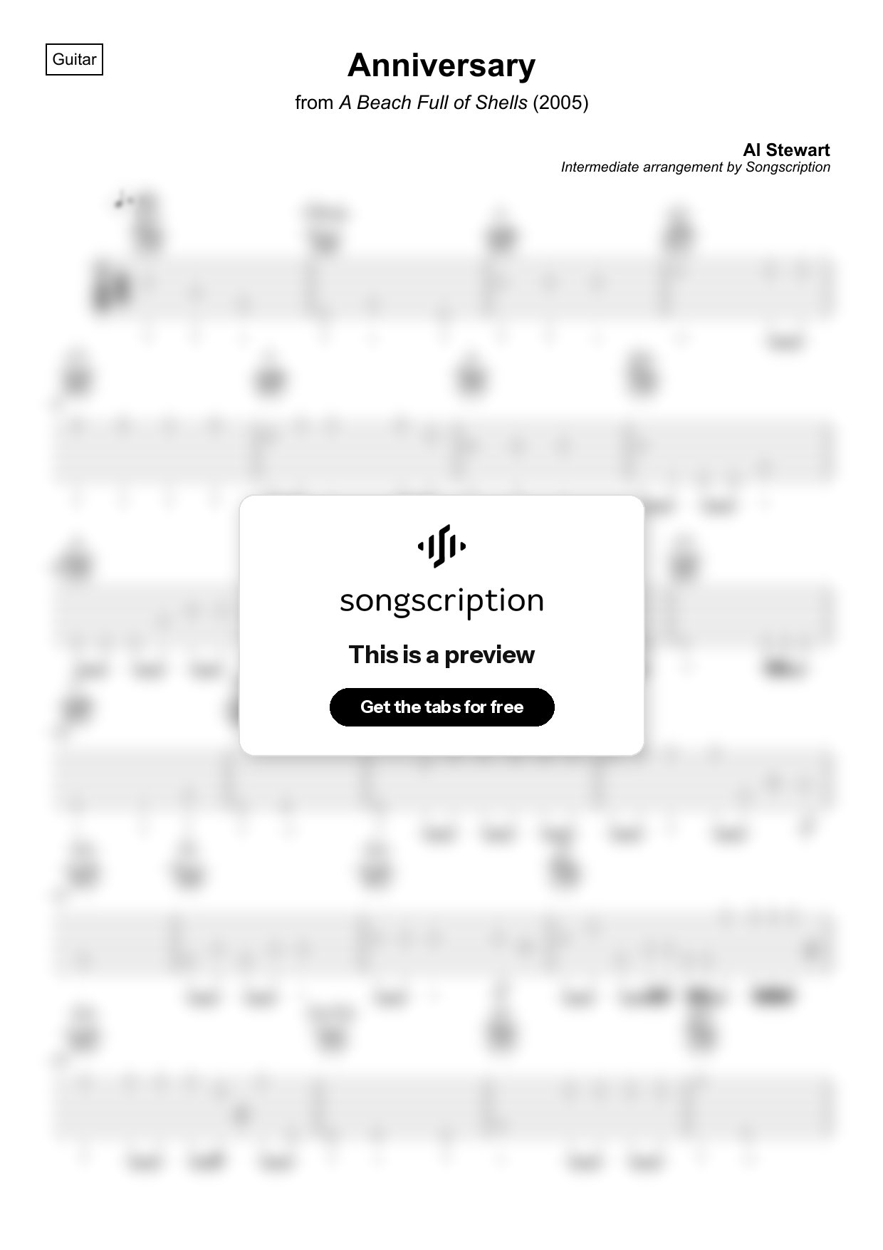 Intermediate Acoustic Guitar Tabs for "Anniversary" by Al Stewart