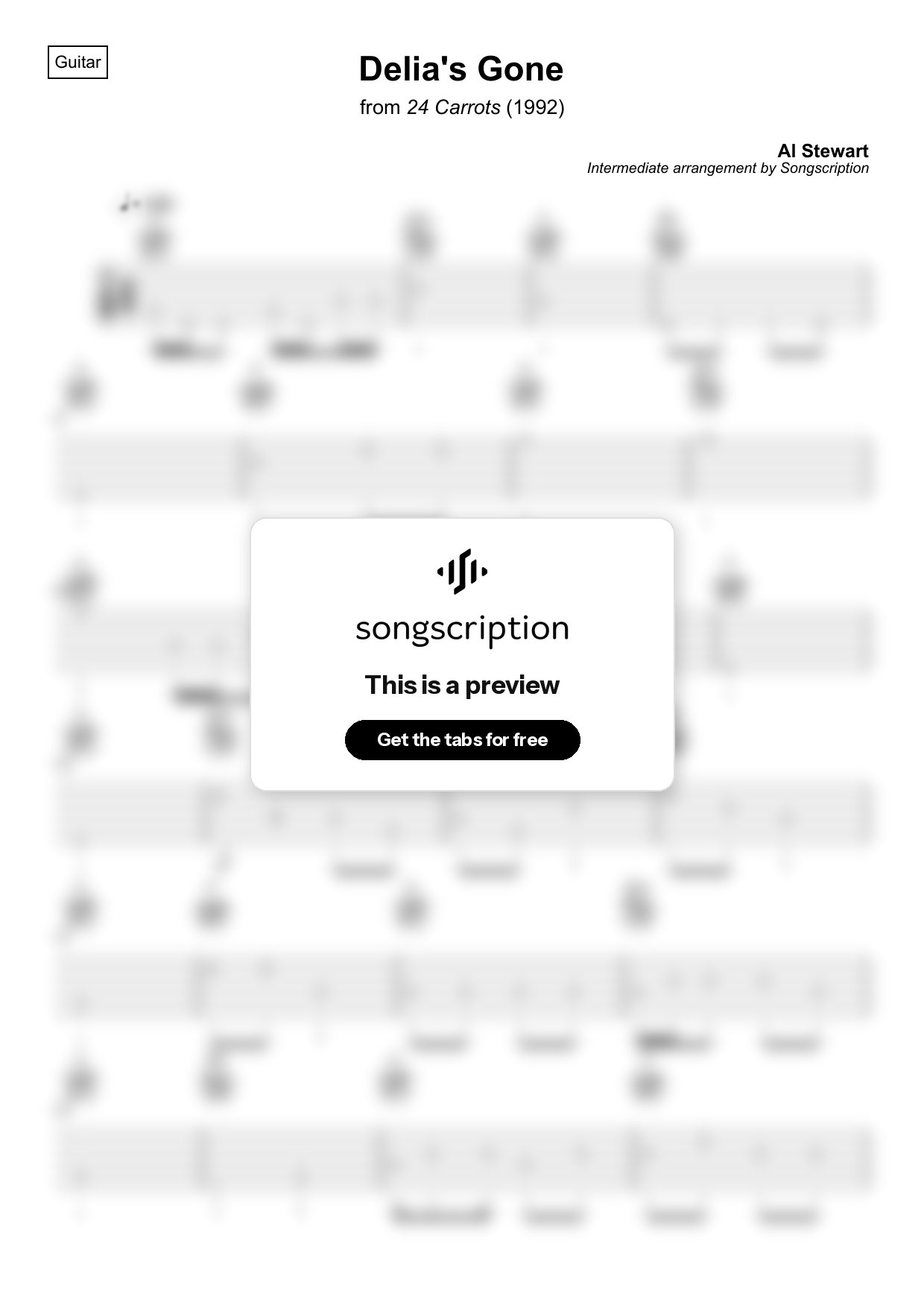 Intermediate Acoustic Guitar Tabs for "Delia's Gone" by Al Stewart