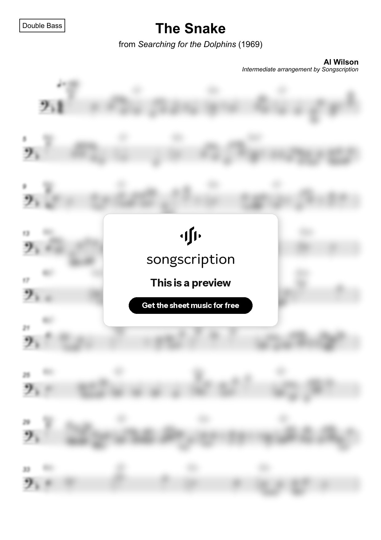Intermediate Double Bass Sheet Music for "The Snake" by Al Wilson