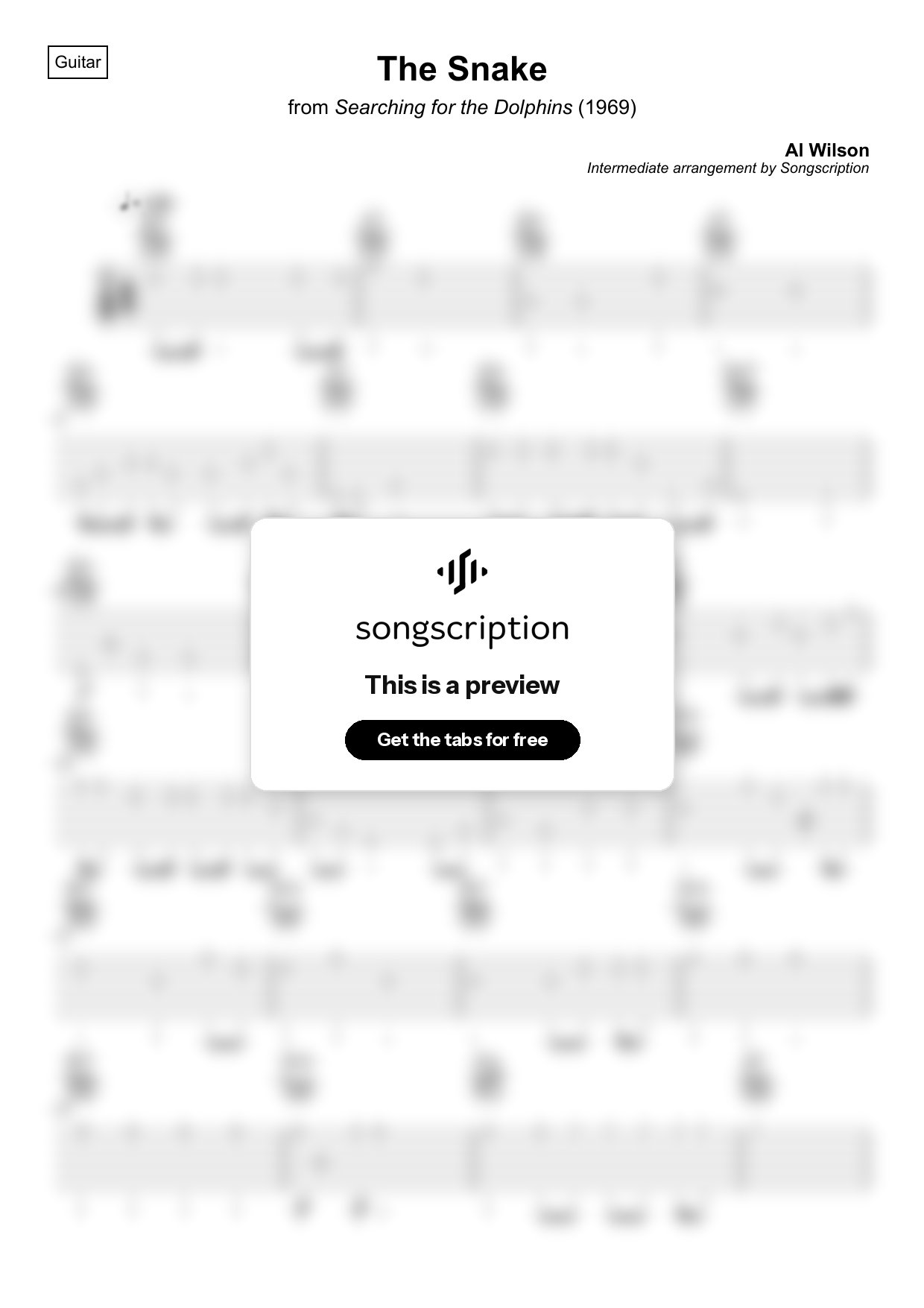 Intermediate Acoustic Guitar Tabs for "The Snake" by Al Wilson