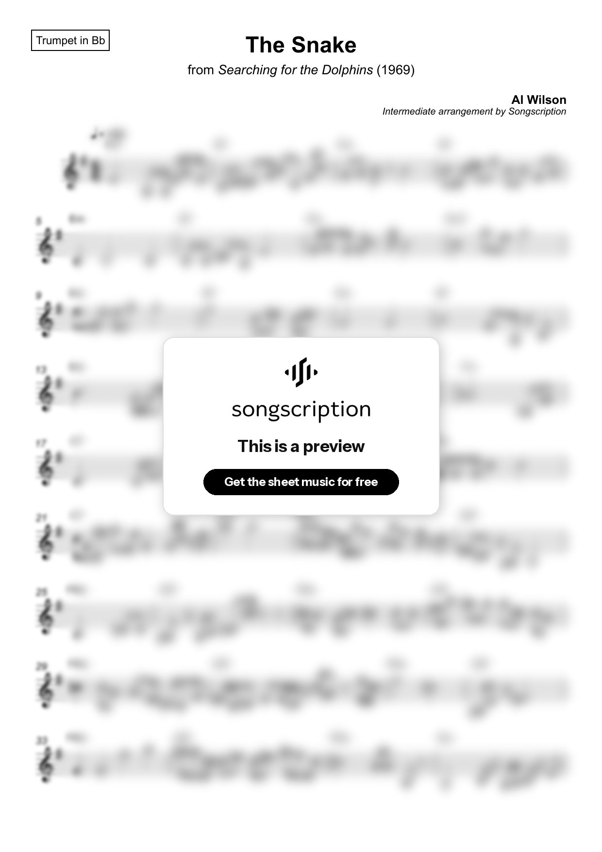 Intermediate Trumpet Sheet Music for "The Snake" by Al Wilson