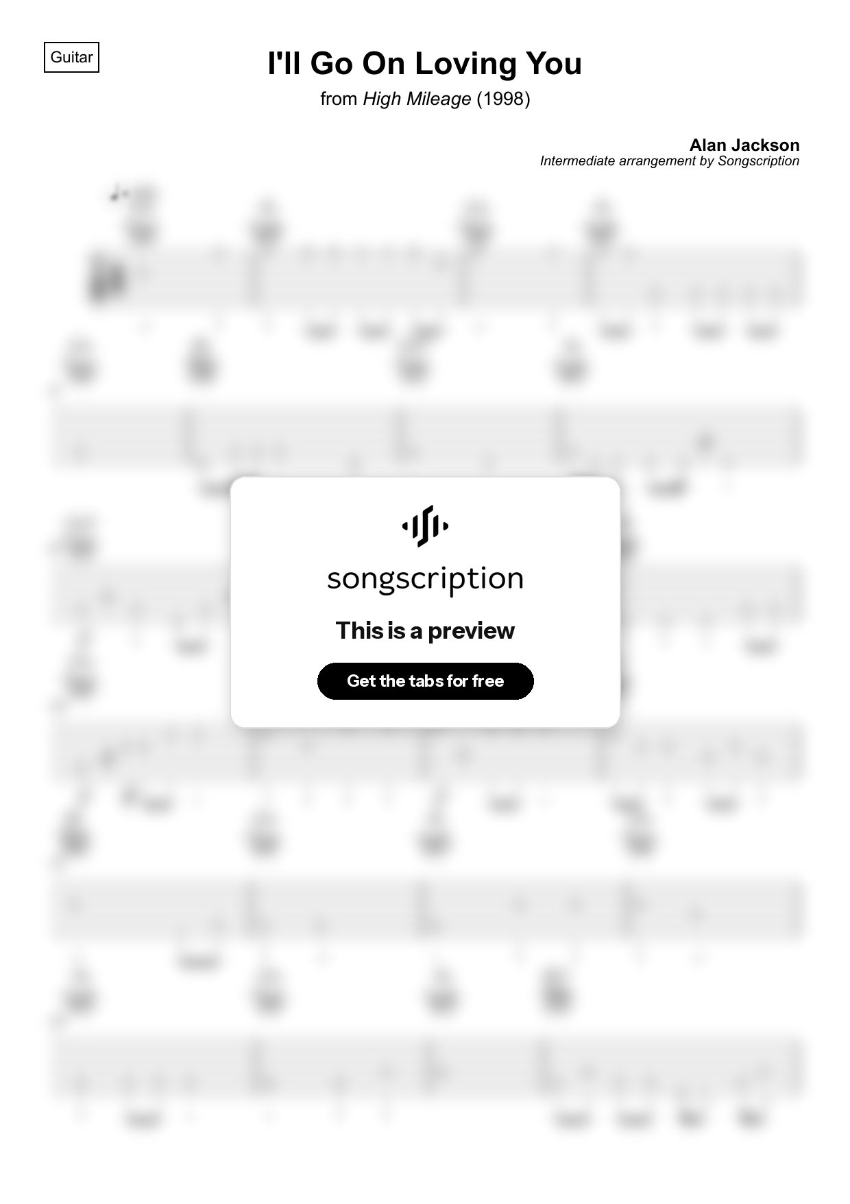 Intermediate Acoustic Guitar Tabs for "I'll Go On Loving You" by Alan Jackson