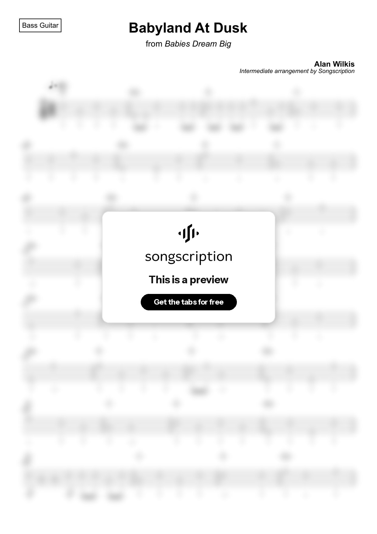 Intermediate Bass Guitar Tabs for "Babyland At Dusk" by Alan Wilkis