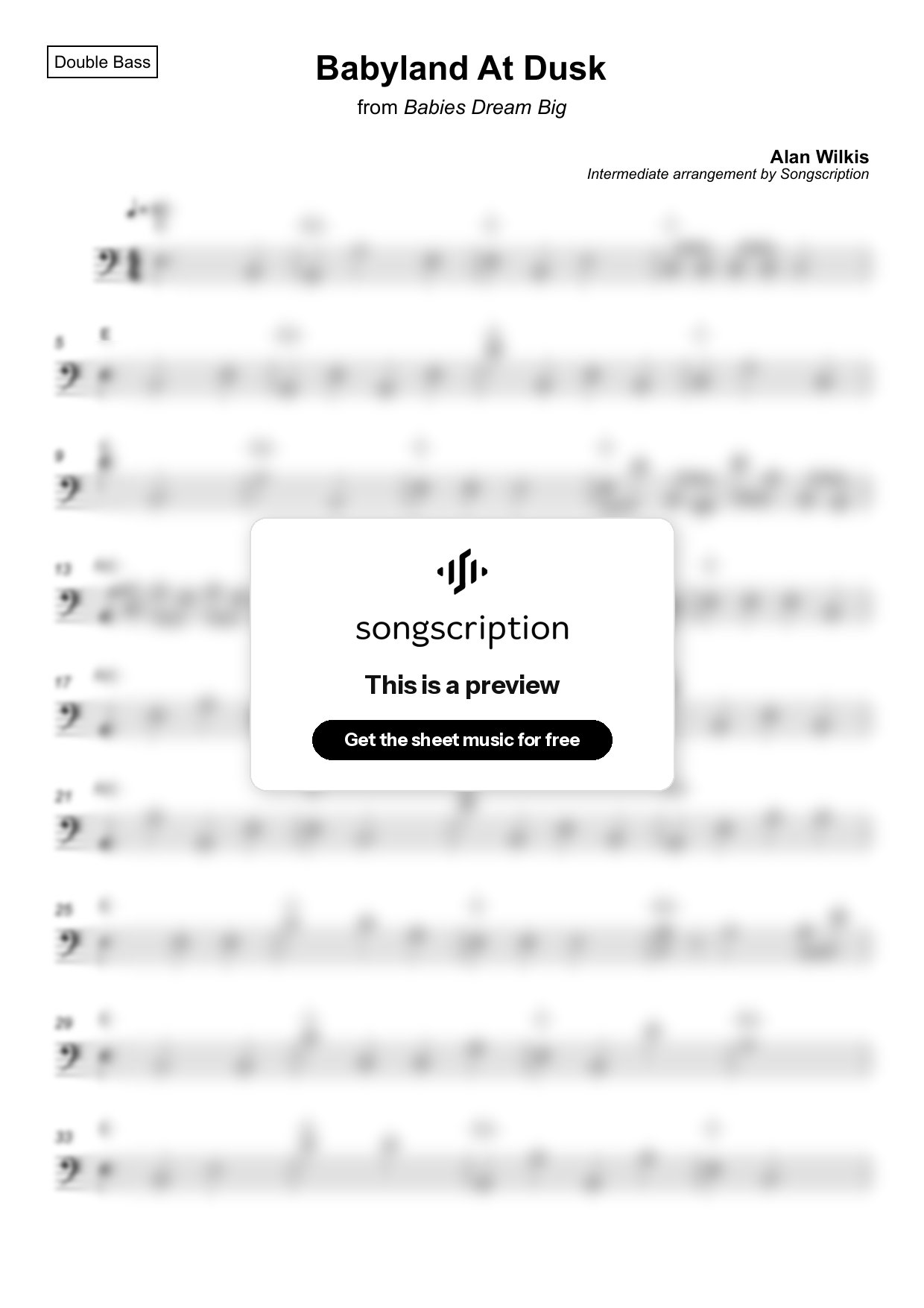 Intermediate Double Bass Sheet Music for "Babyland At Dusk" by Alan Wilkis
