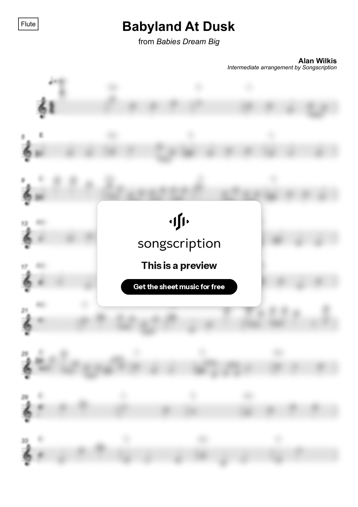 Intermediate Flute Sheet Music for "Babyland At Dusk" by Alan Wilkis