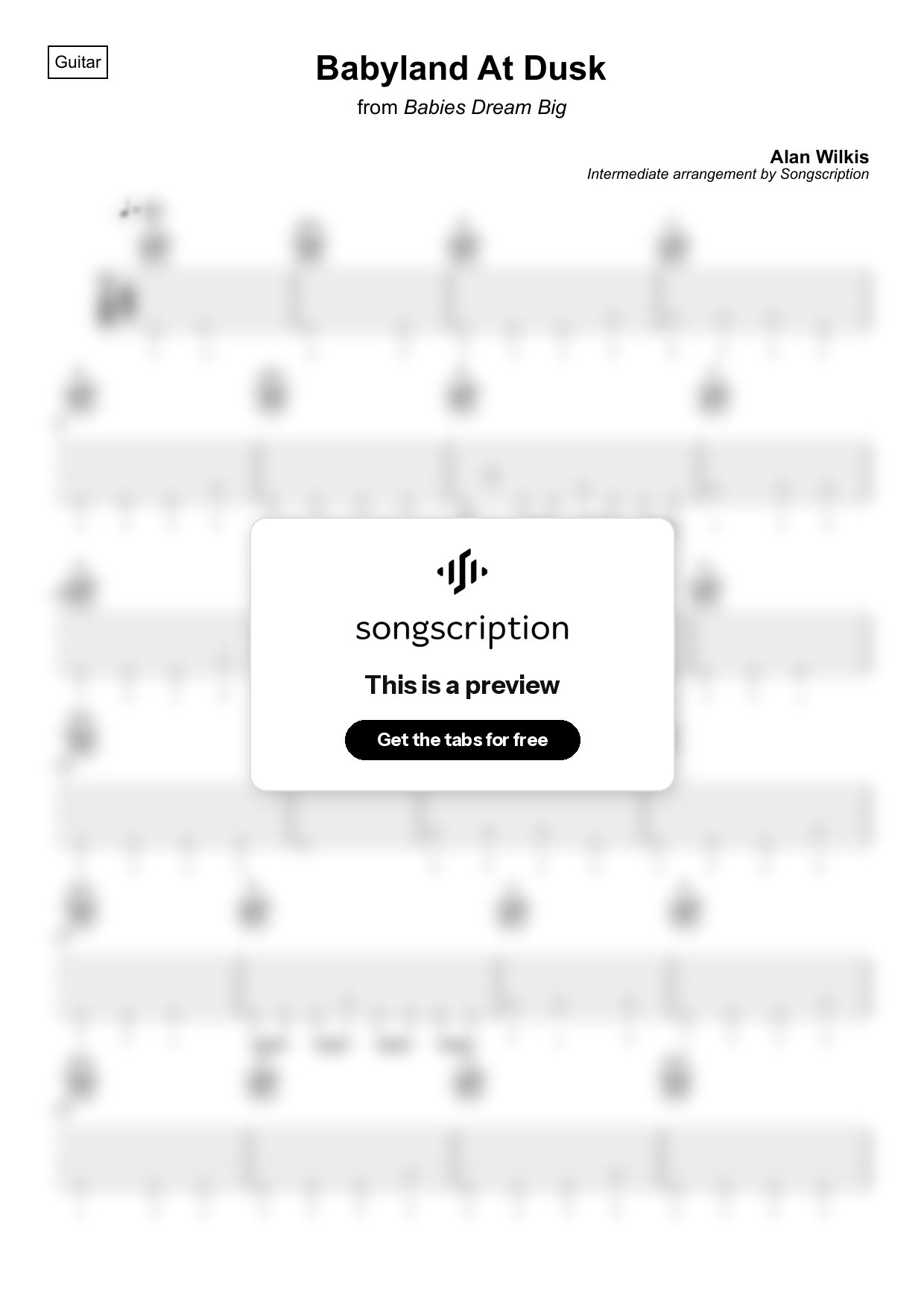 Intermediate Acoustic Guitar Tabs for "Babyland At Dusk" by Alan Wilkis