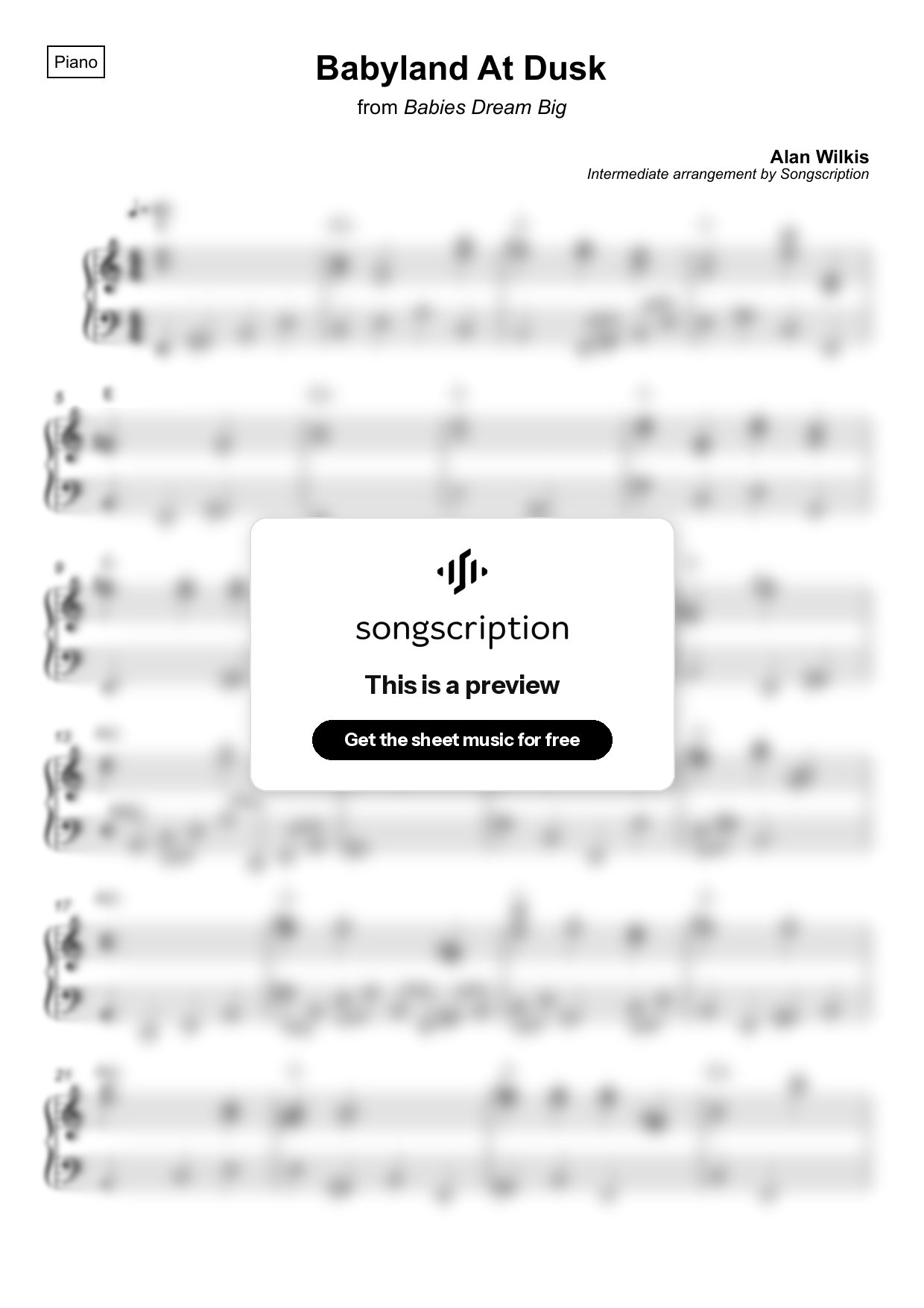 Intermediate Piano Sheet Music for "Babyland At Dusk" by Alan Wilkis