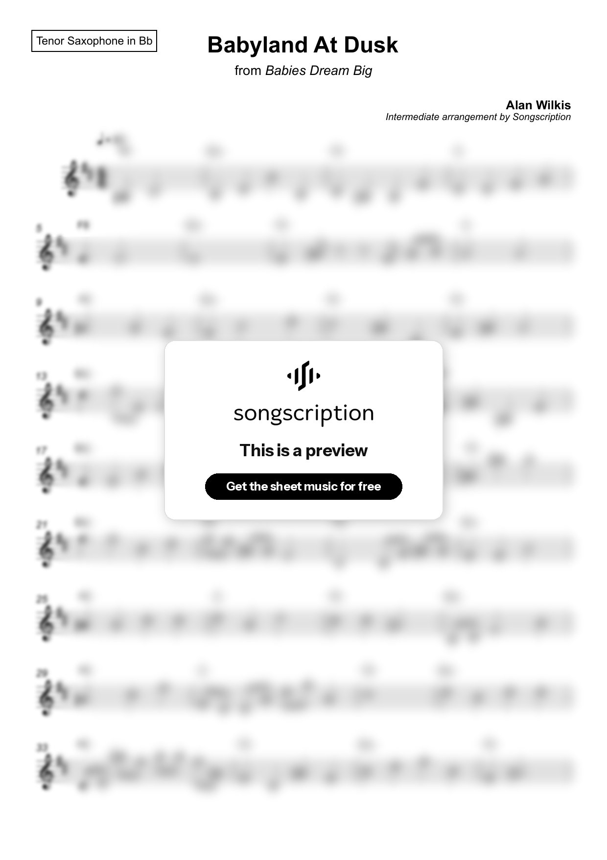 Intermediate Tenor Sax Sheet Music for "Babyland At Dusk" by Alan Wilkis