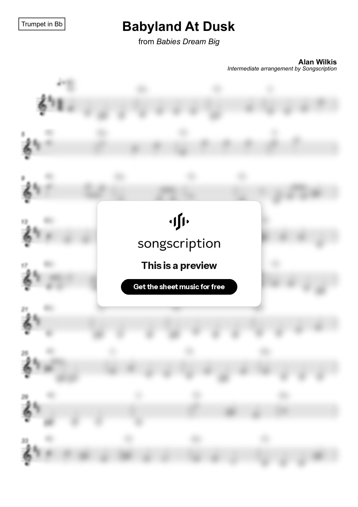 Intermediate Trumpet Sheet Music for "Babyland At Dusk" by Alan Wilkis