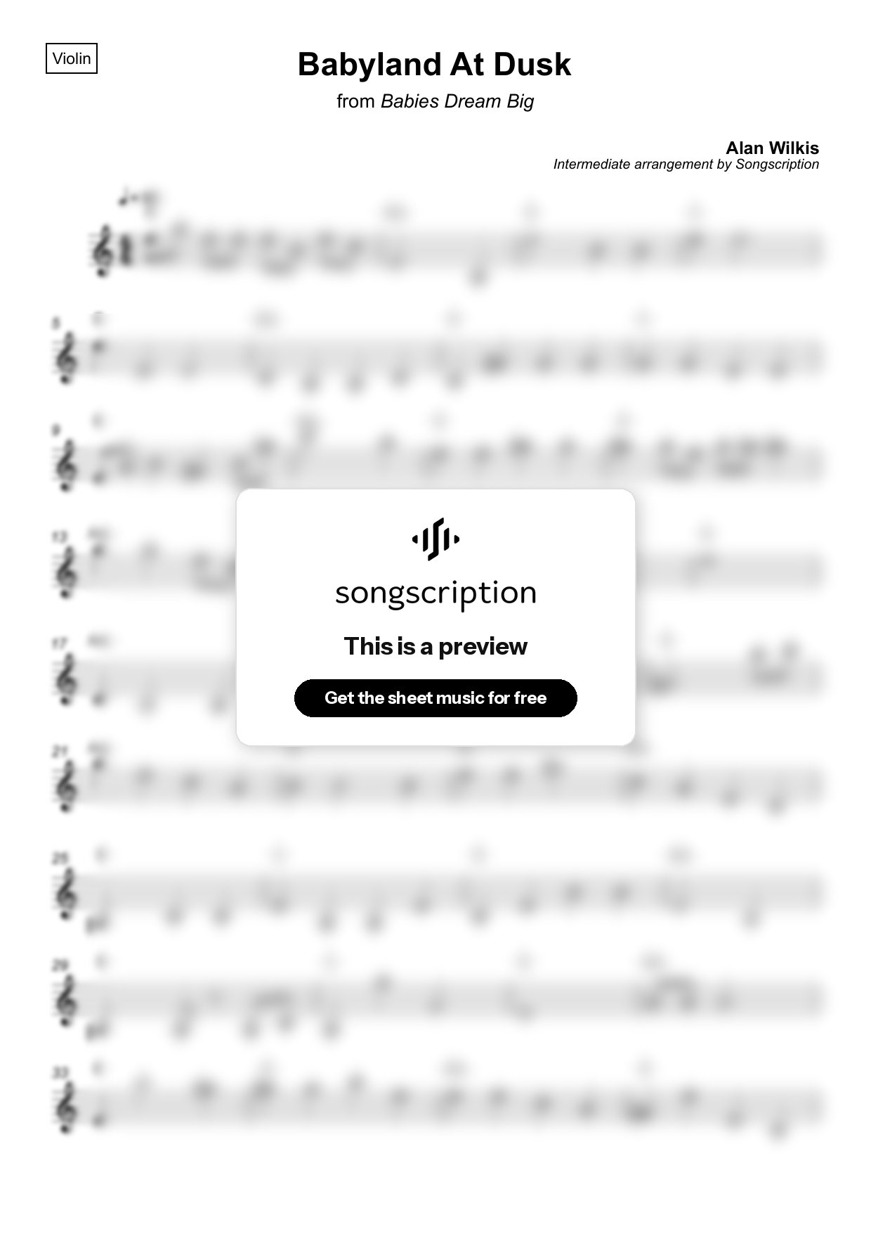Intermediate Violin Sheet Music for "Babyland At Dusk" by Alan Wilkis
