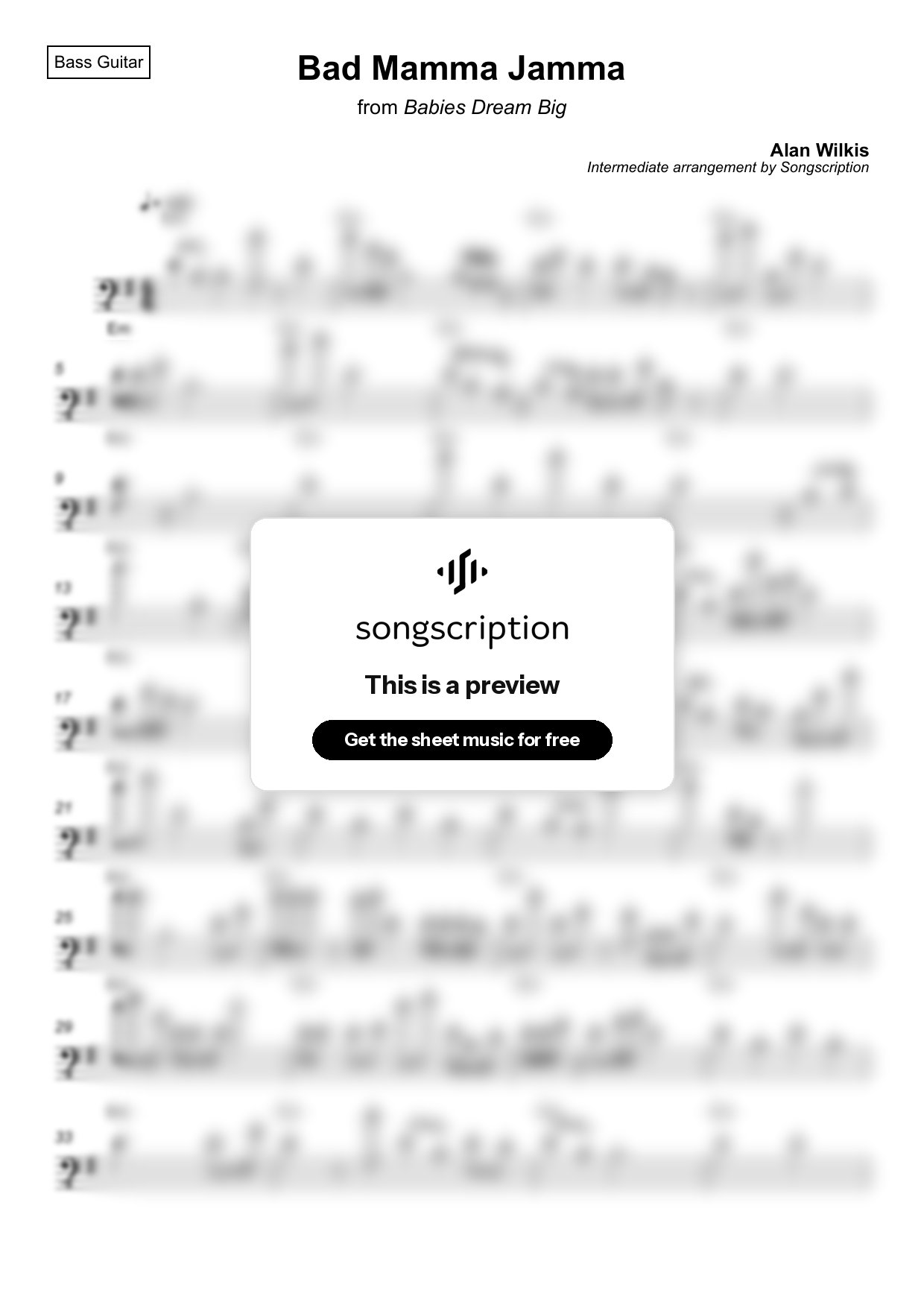 Intermediate Bass Guitar Sheet Music for "Bad Mamma Jamma" by Alan Wilkis