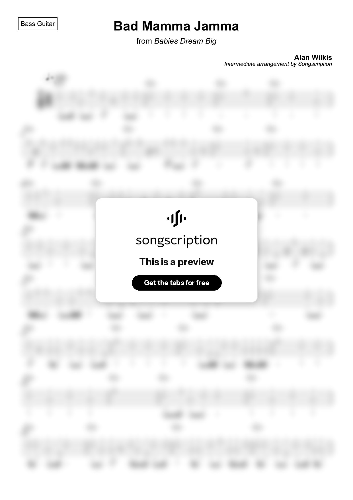 Intermediate Bass Guitar Tabs for "Bad Mamma Jamma" by Alan Wilkis