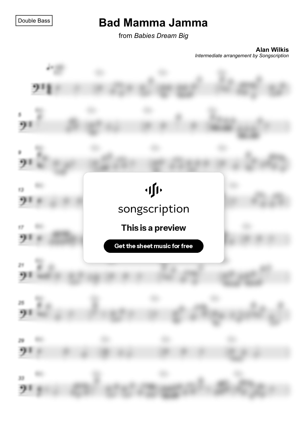 Intermediate Double Bass Sheet Music for "Bad Mamma Jamma" by Alan Wilkis