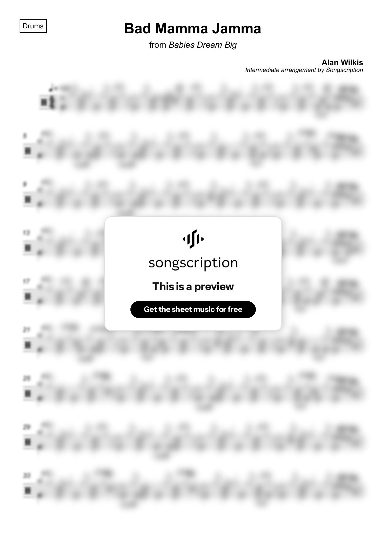 Intermediate Drums Sheet Music for "Bad Mamma Jamma" by Alan Wilkis