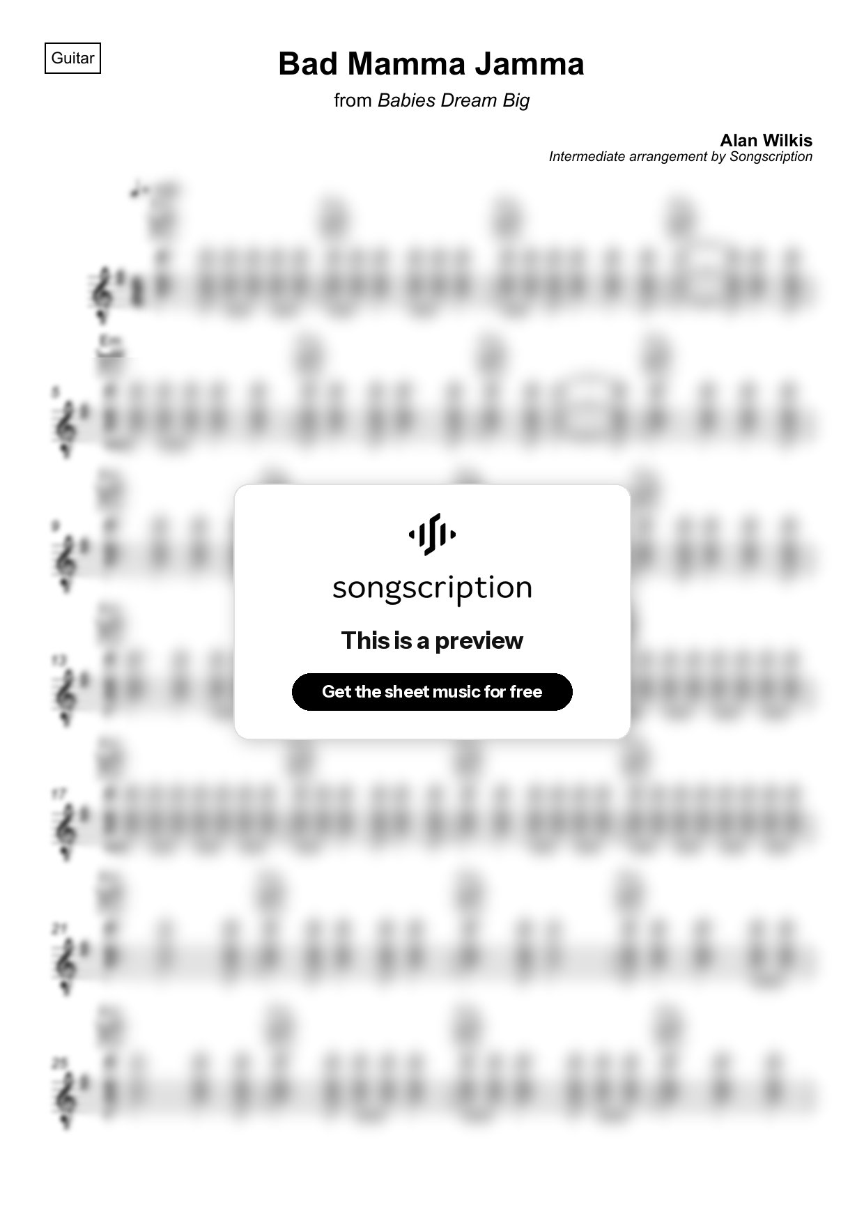 Intermediate Acoustic Guitar Sheet Music for "Bad Mamma Jamma" by Alan Wilkis