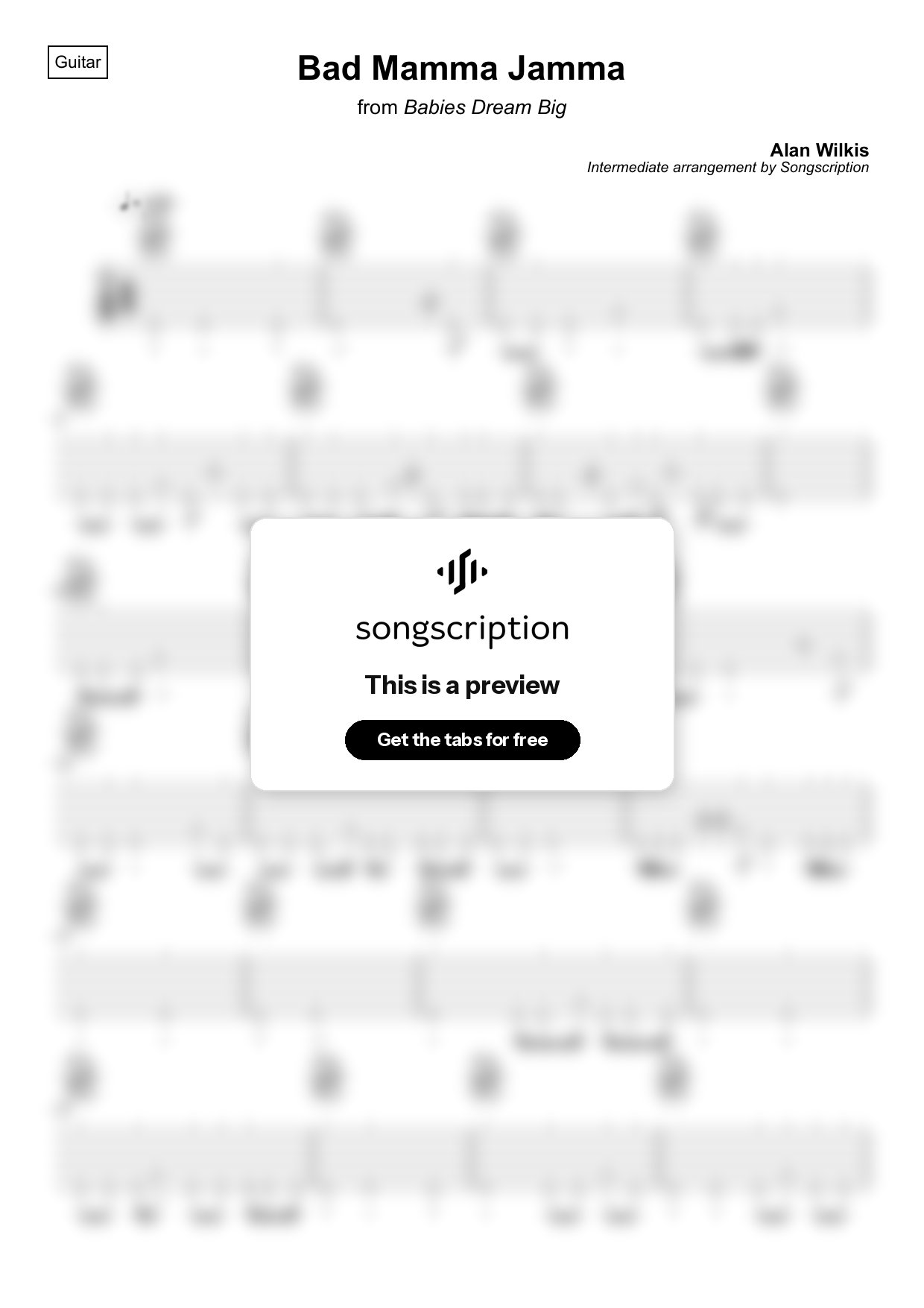 Intermediate Acoustic Guitar Tabs for "Bad Mamma Jamma" by Alan Wilkis