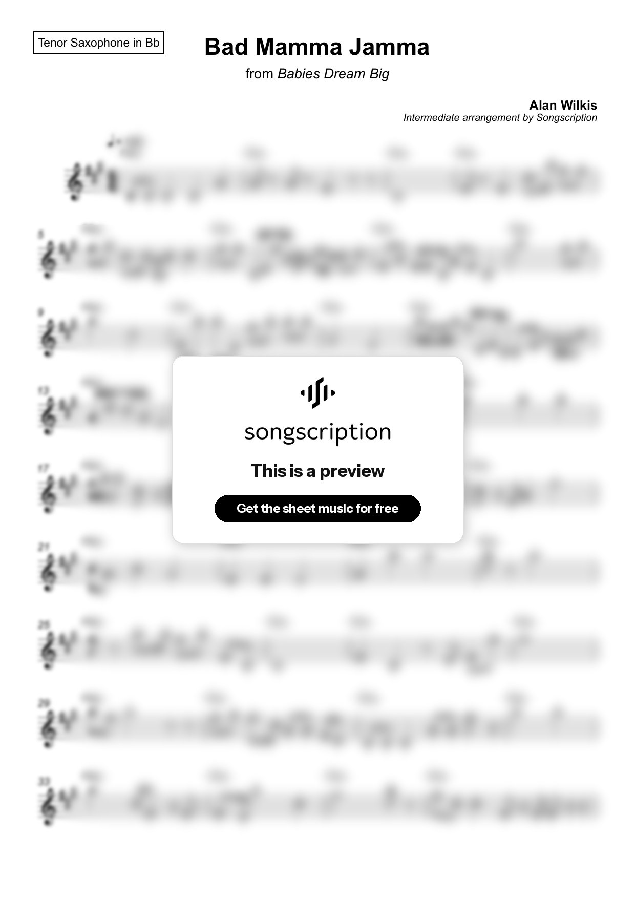Intermediate Tenor Sax Sheet Music for "Bad Mamma Jamma" by Alan Wilkis