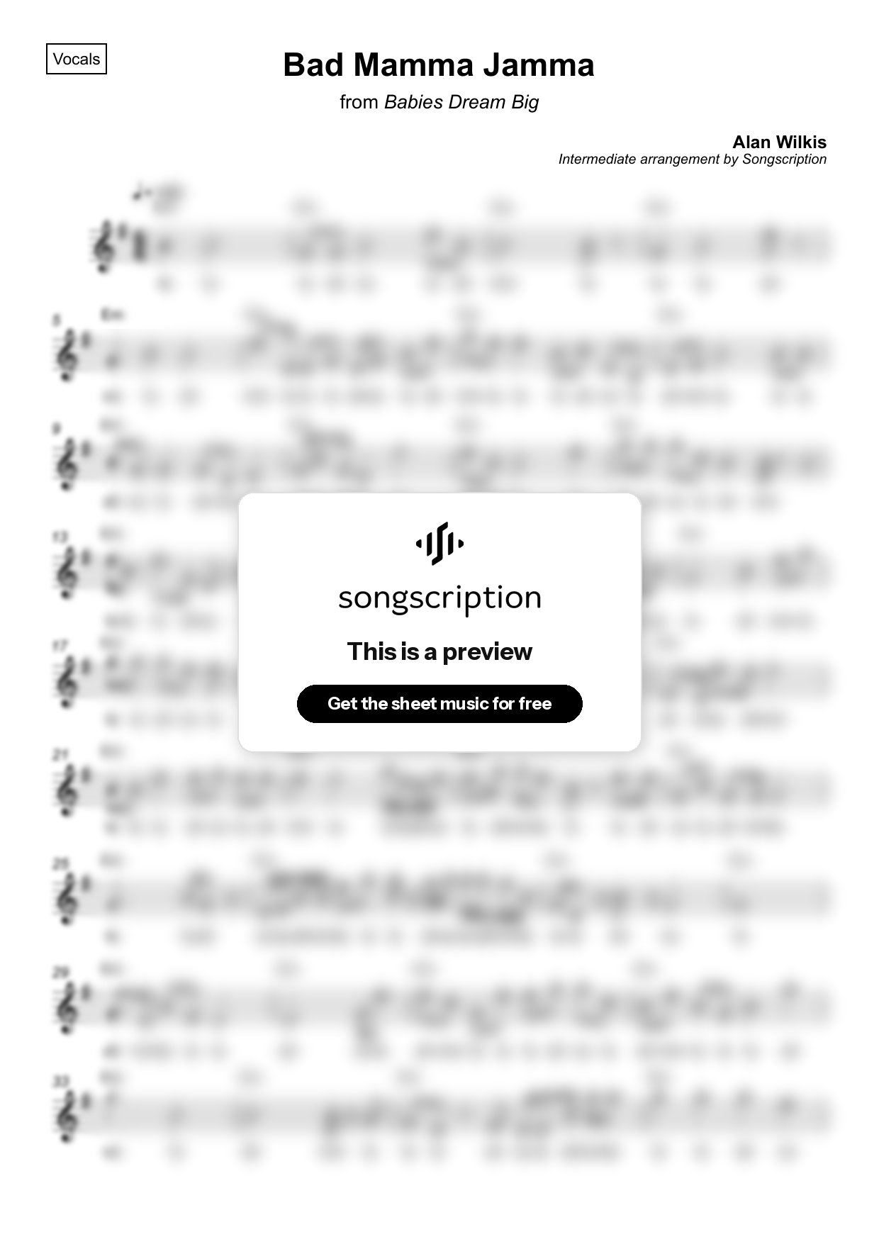 Intermediate Vocals Sheet Music for "Bad Mamma Jamma" by Alan Wilkis