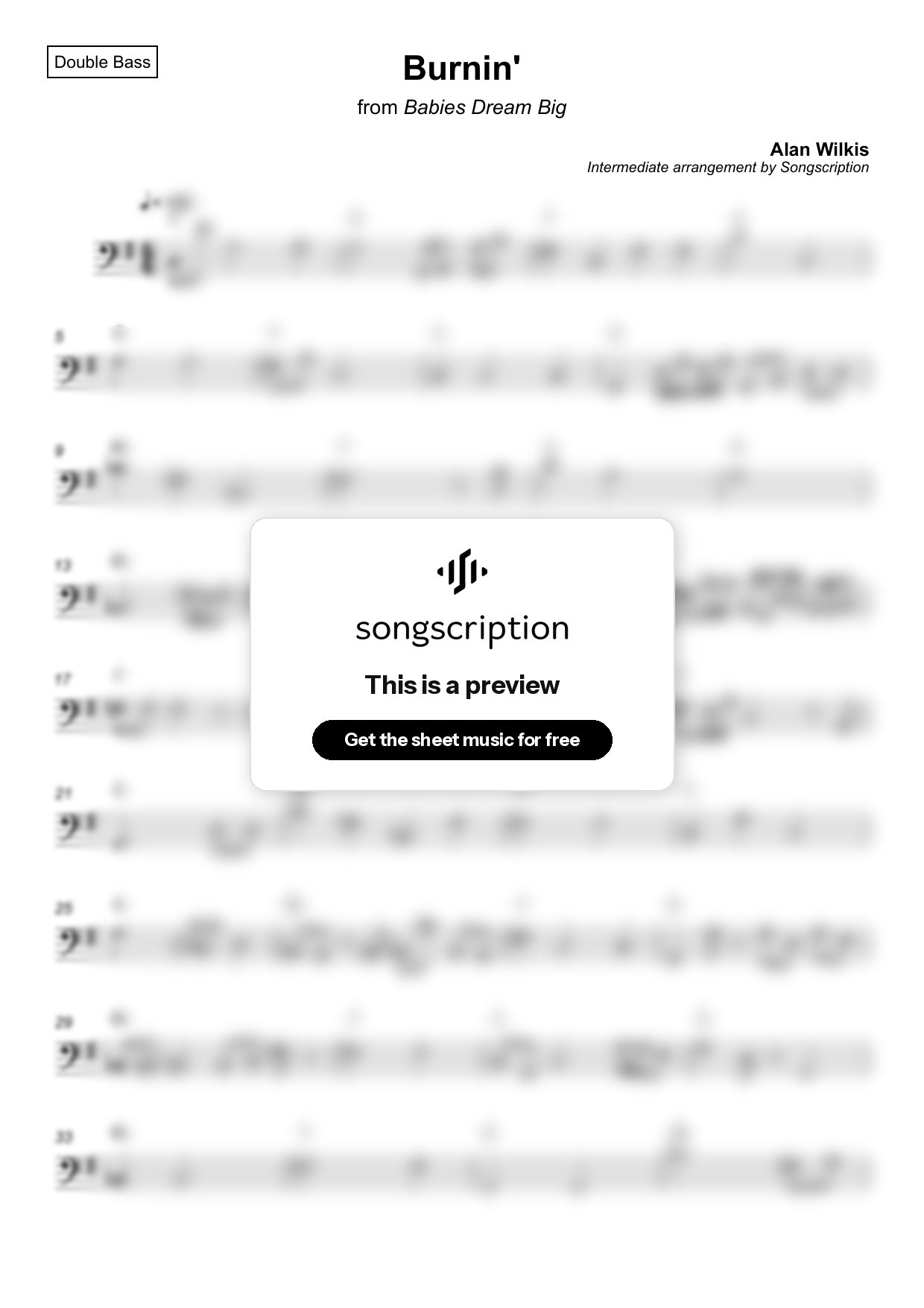 Intermediate Double Bass Sheet Music for "Burnin'" by Alan Wilkis