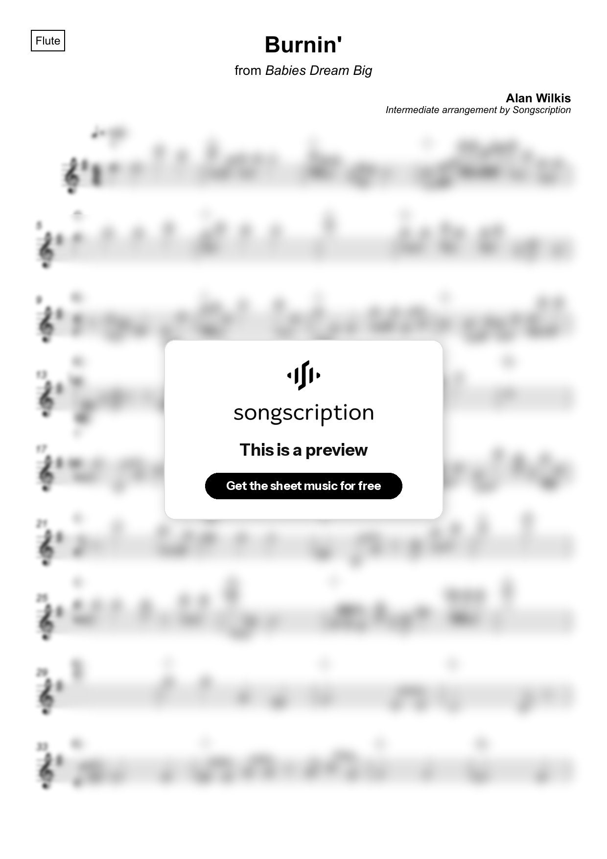 Intermediate Flute Sheet Music for "Burnin'" by Alan Wilkis