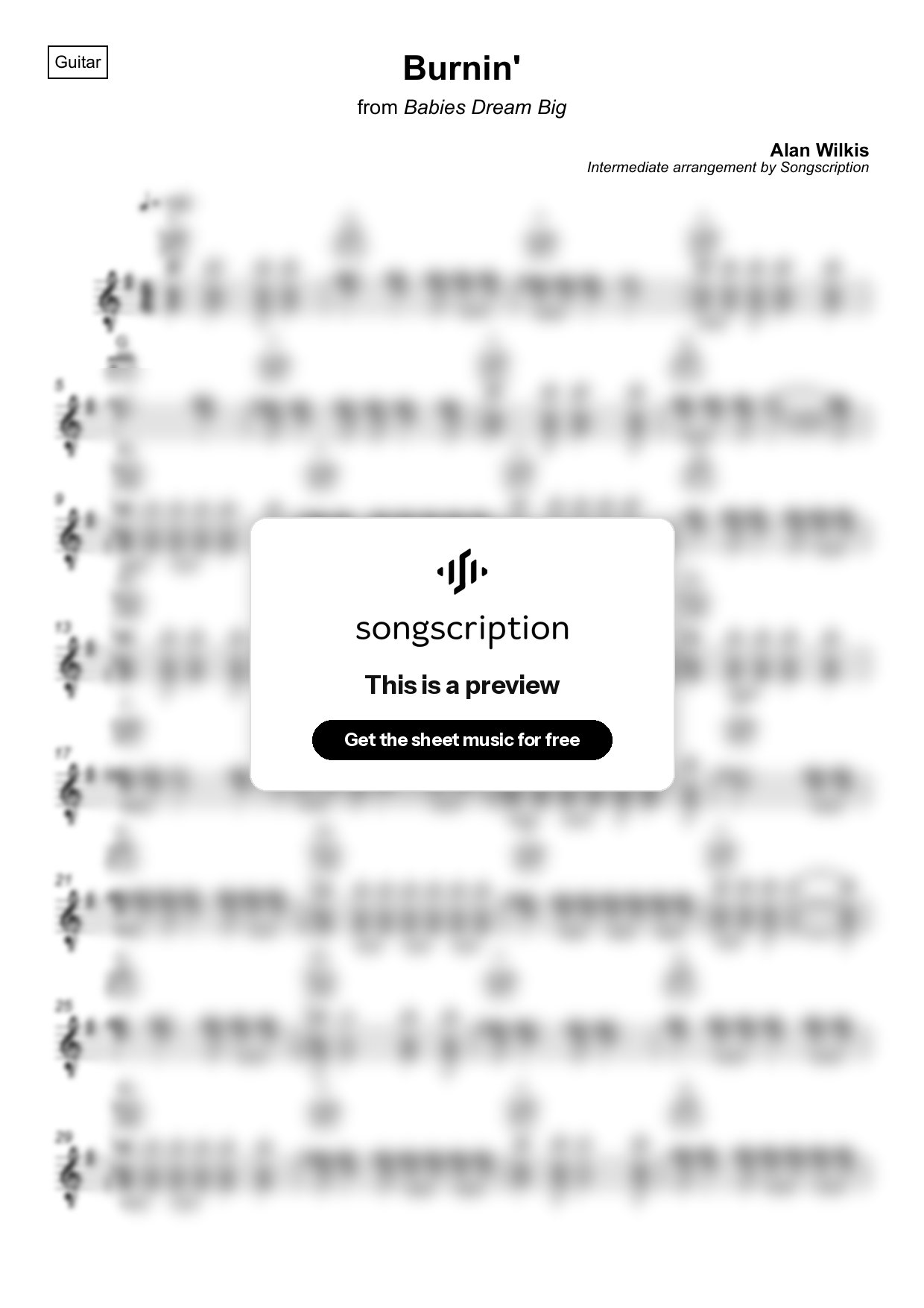 Intermediate Acoustic Guitar Sheet Music for "Burnin'" by Alan Wilkis