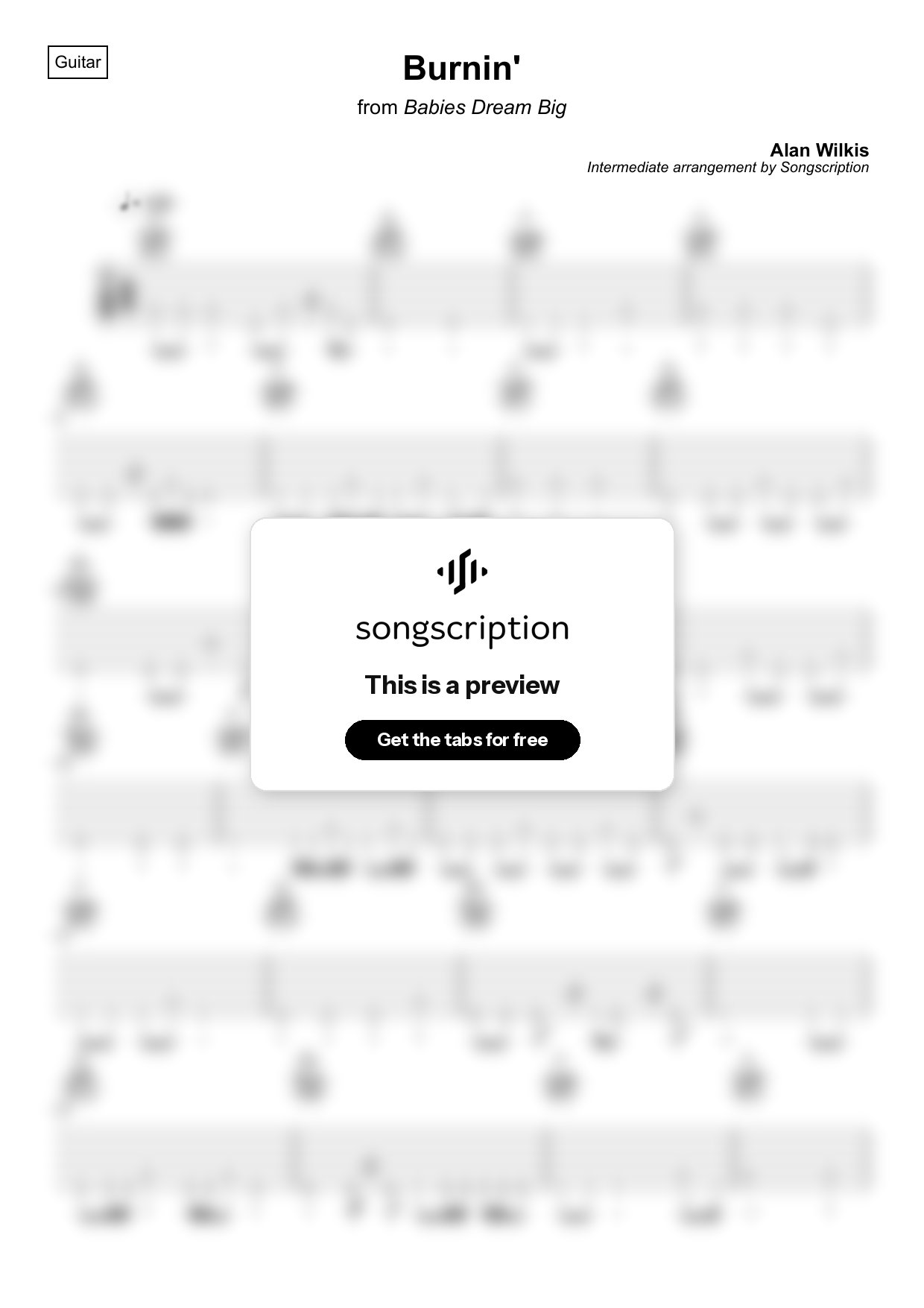 Intermediate Acoustic Guitar Tabs for "Burnin'" by Alan Wilkis