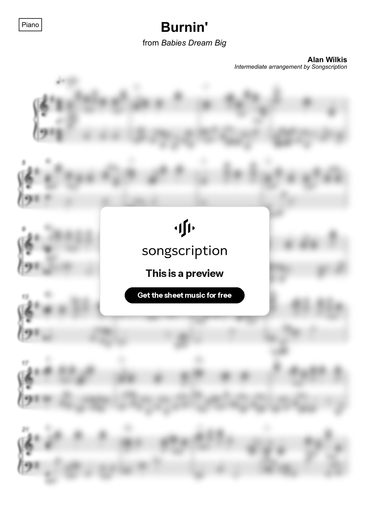 Intermediate Piano Sheet Music for "Burnin'" by Alan Wilkis