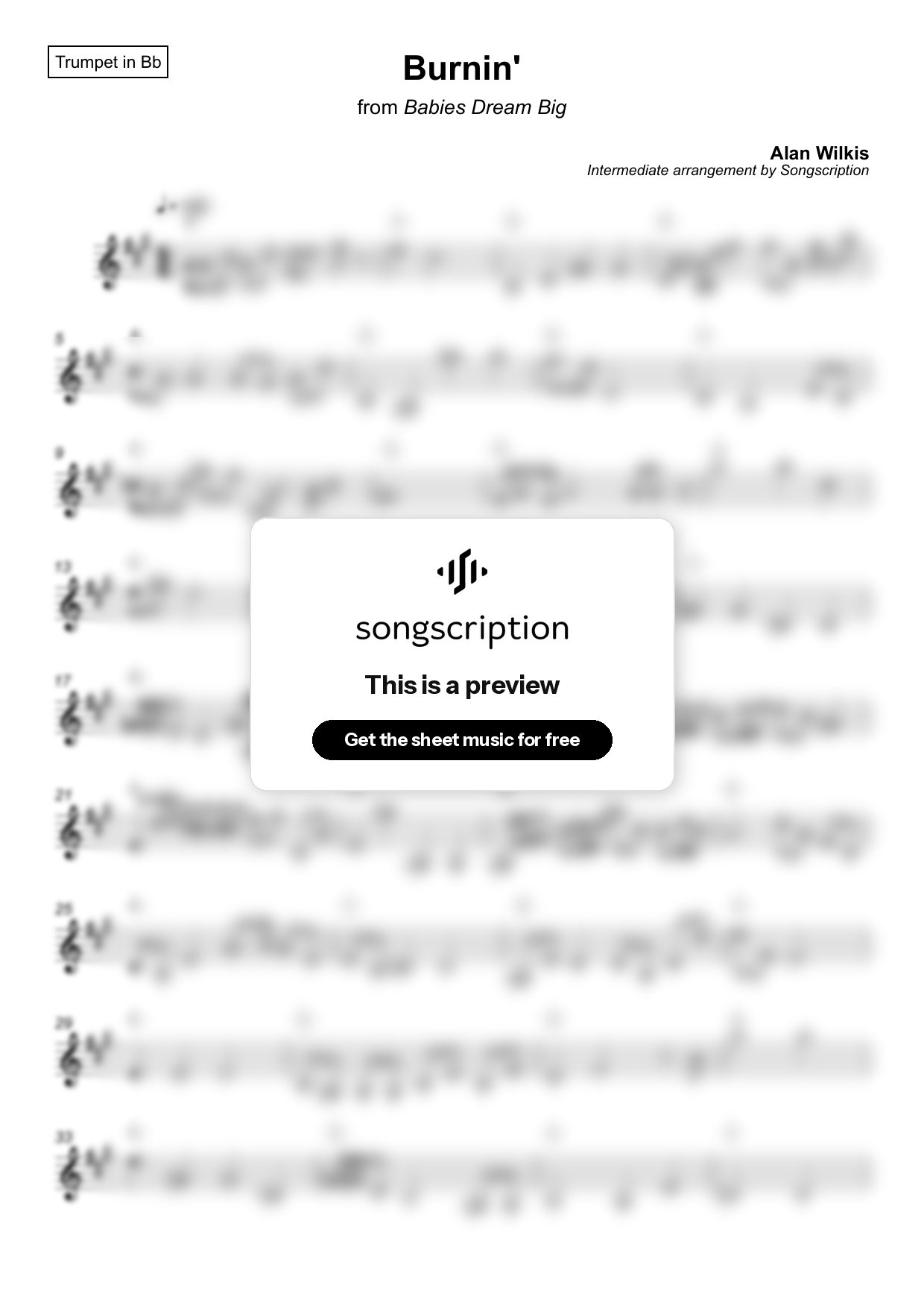 Intermediate Trumpet Sheet Music for "Burnin'" by Alan Wilkis
