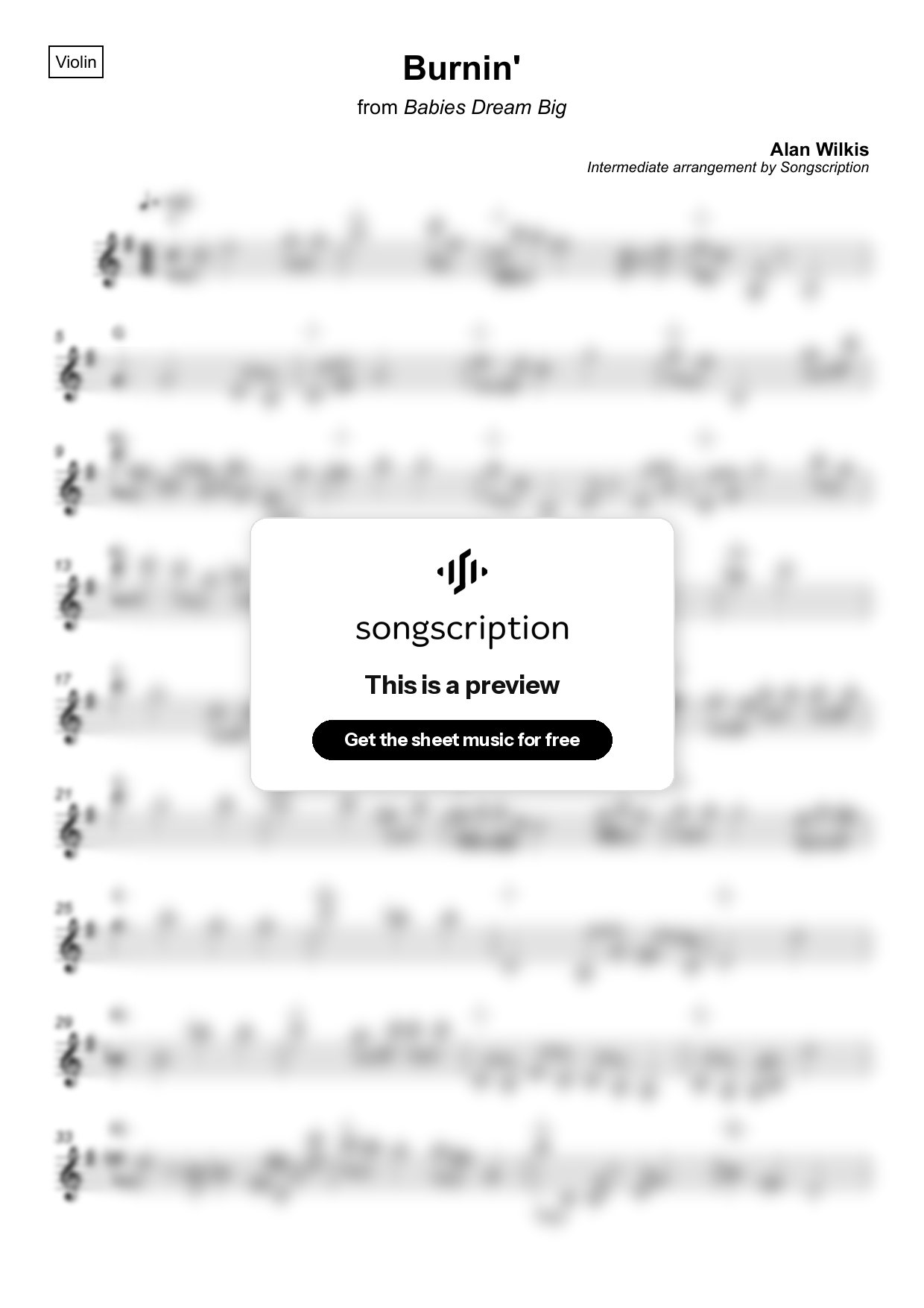 Intermediate Violin Sheet Music for "Burnin'" by Alan Wilkis