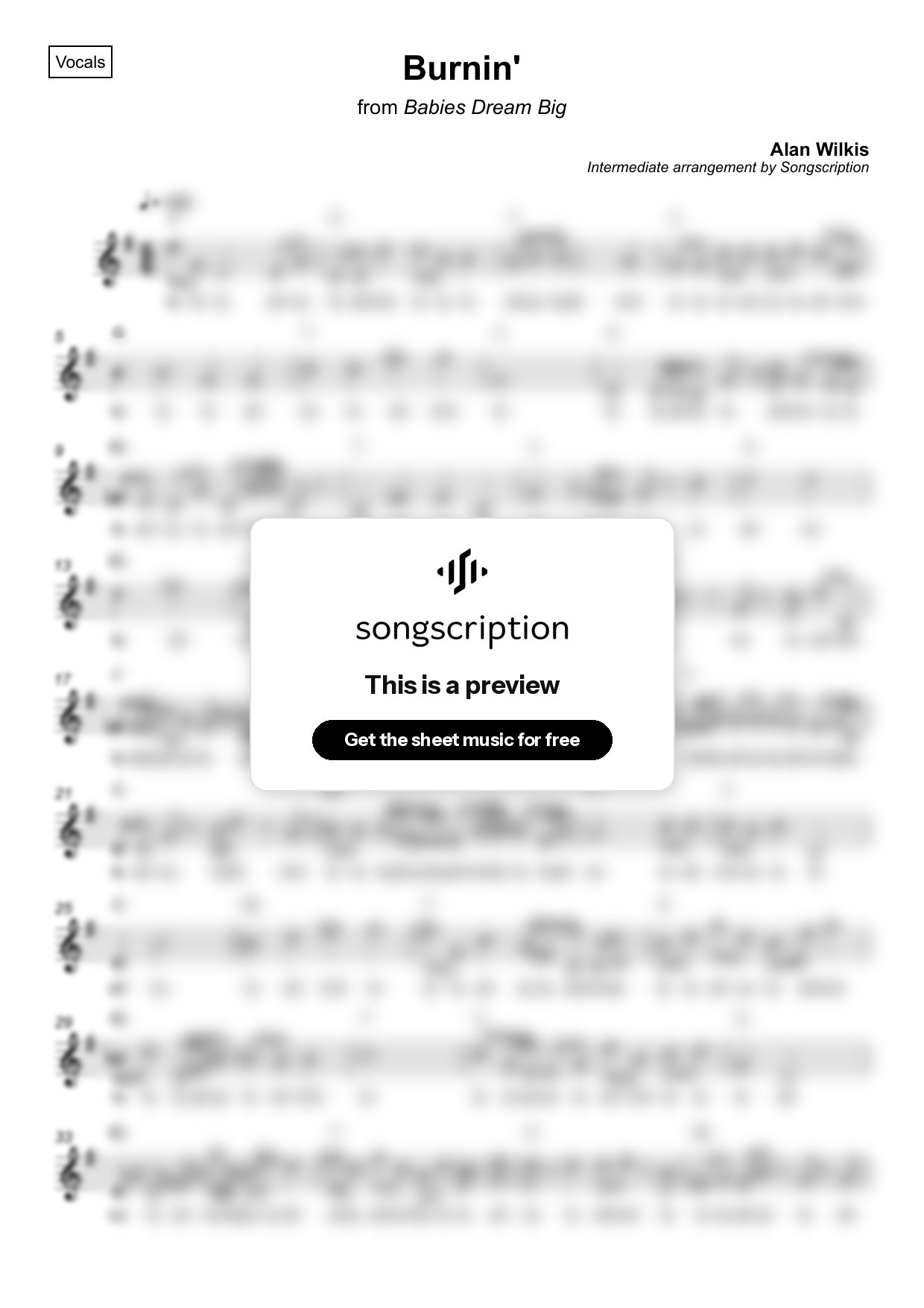 Intermediate Vocals Sheet Music for "Burnin'" by Alan Wilkis