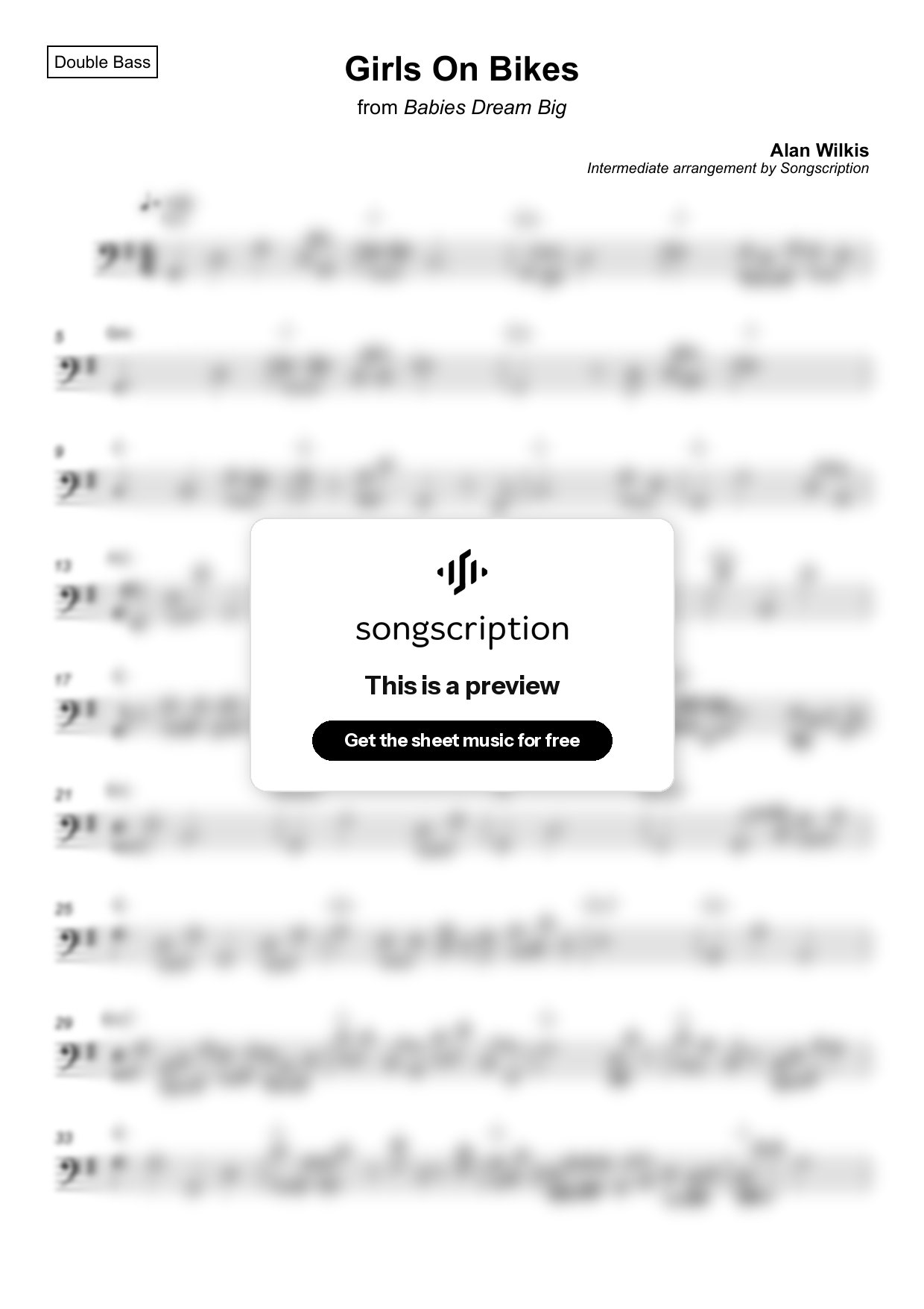 Intermediate Double Bass Sheet Music for "Girls On Bikes" by Alan Wilkis