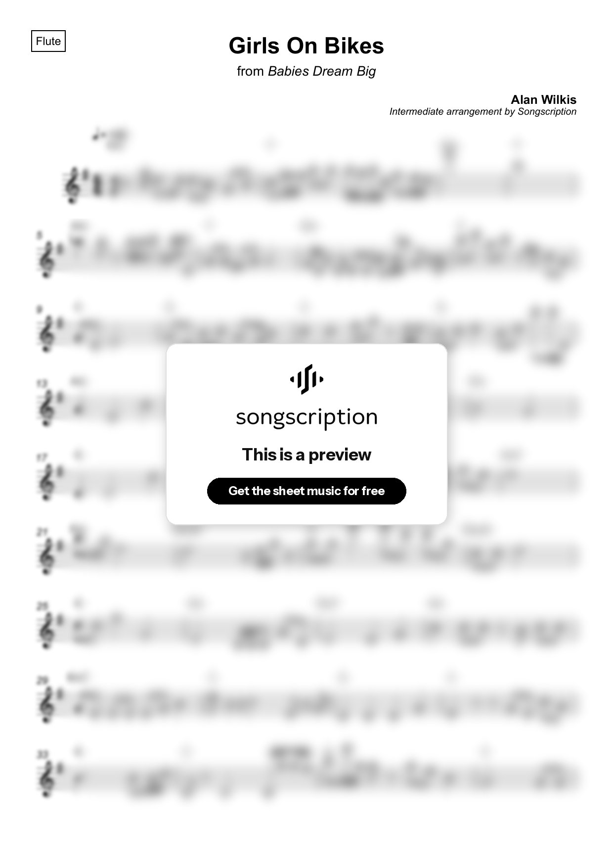 Intermediate Flute Sheet Music for "Girls On Bikes" by Alan Wilkis