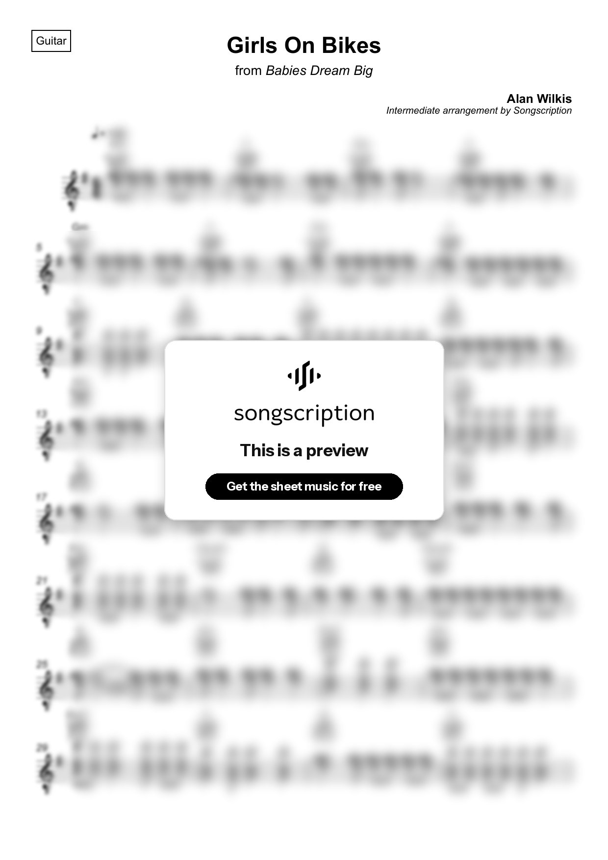 Intermediate Acoustic Guitar Sheet Music for "Girls On Bikes" by Alan Wilkis